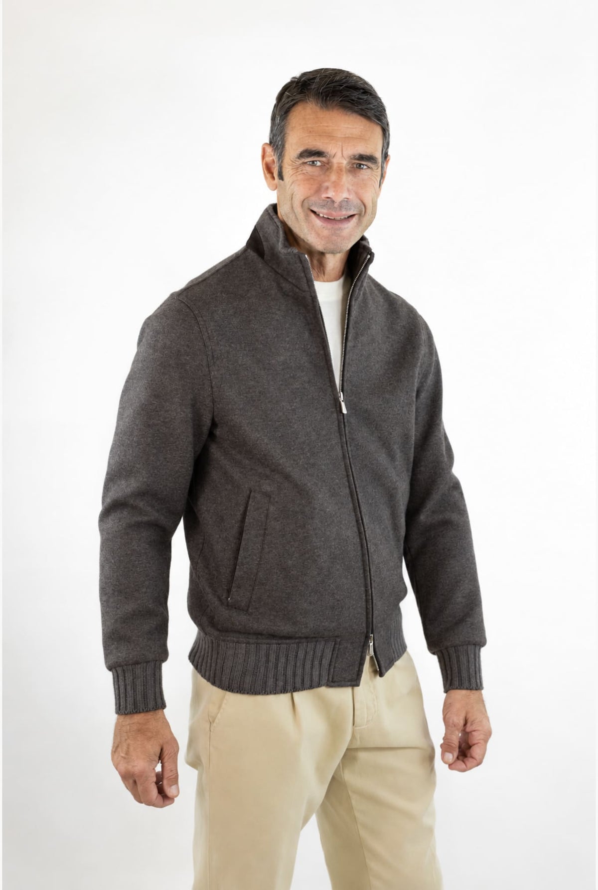 MANDELLI Giubbino Tessuto Loro Piana Cashmere Tortora