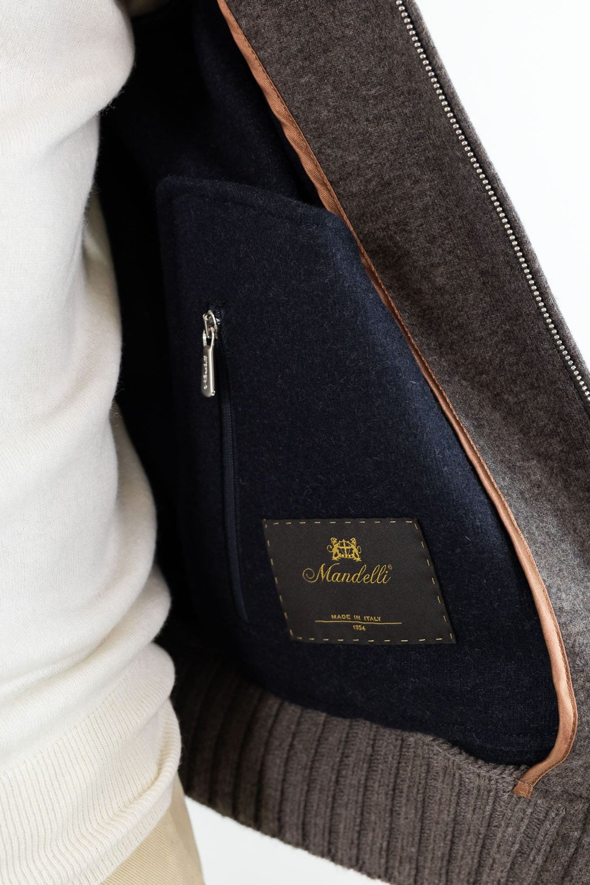 MANDELLI Giubbino Tessuto Loro Piana Cashmere Tortora