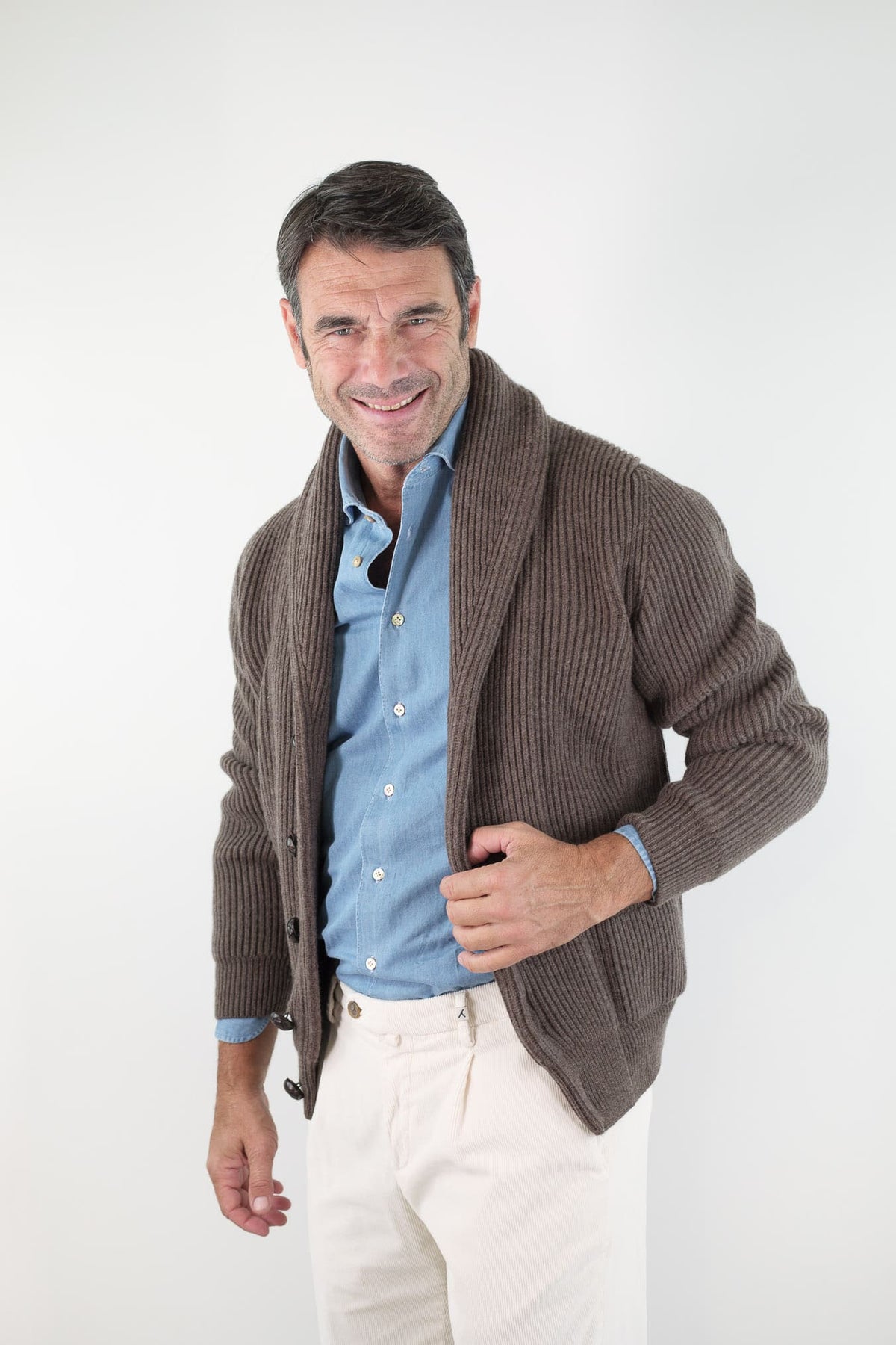 MC GEORGE OF SCOTLAND Cardigan Sciallato Lana Cashmere Cioccolato