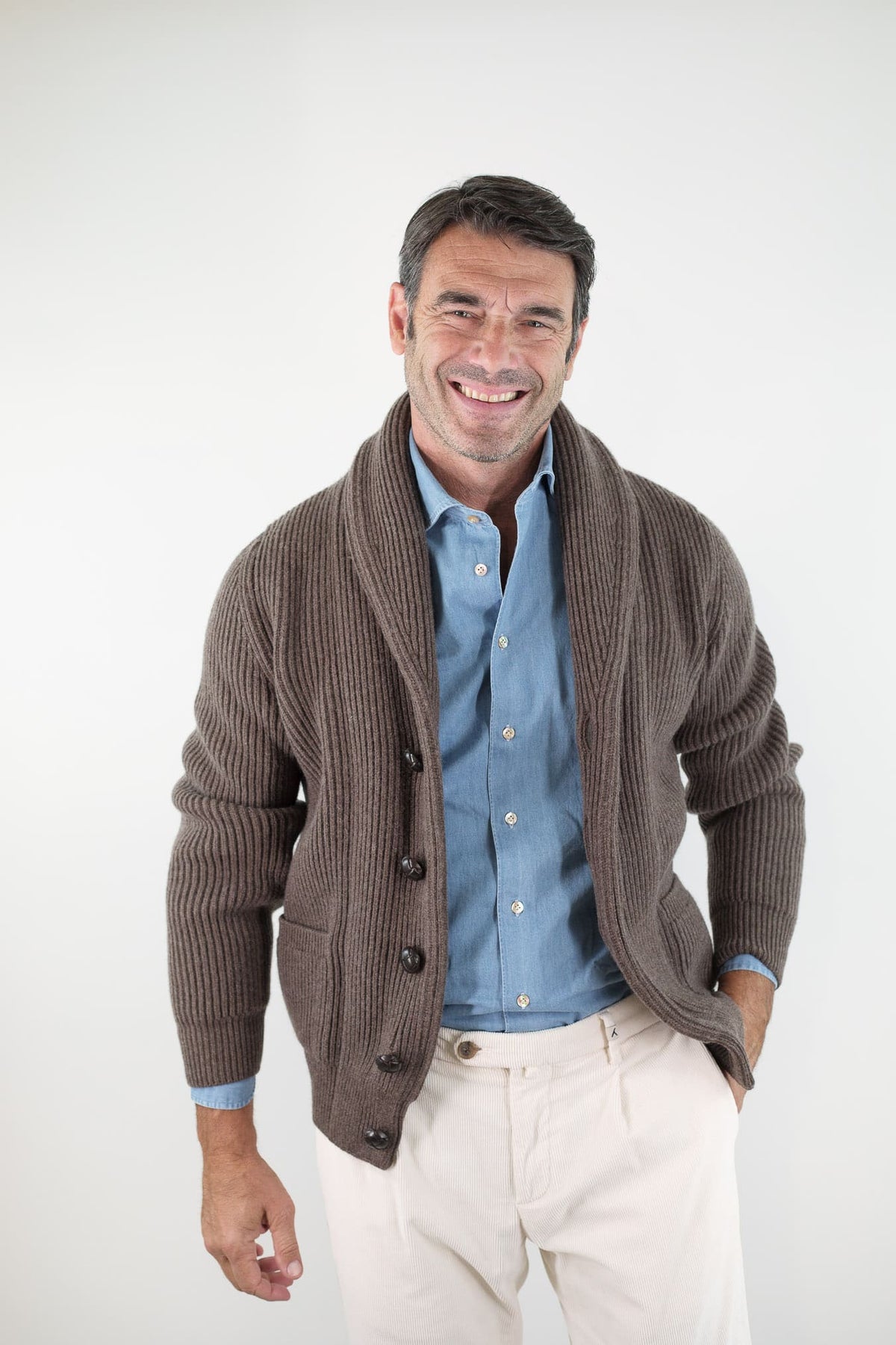 MC GEORGE OF SCOTLAND Cardigan Sciallato Lana Cashmere Cioccolato