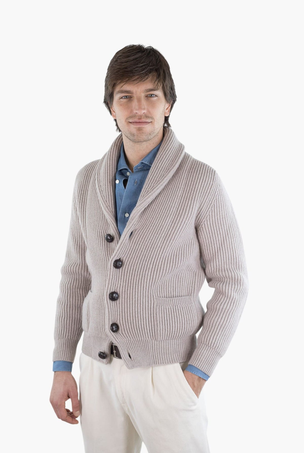 MC GEORGE OF SCOTLAND Cardigan Sciallato Lana Cashmere Beige