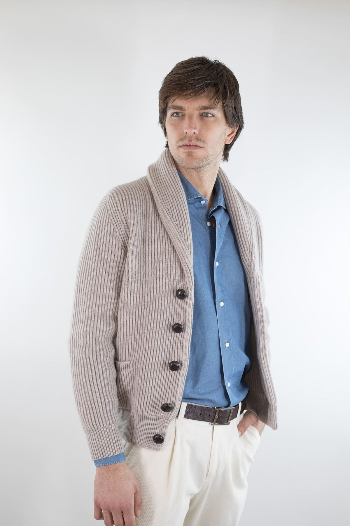 MC GEORGE OF SCOTLAND Cardigan Sciallato Lana Cashmere Beige