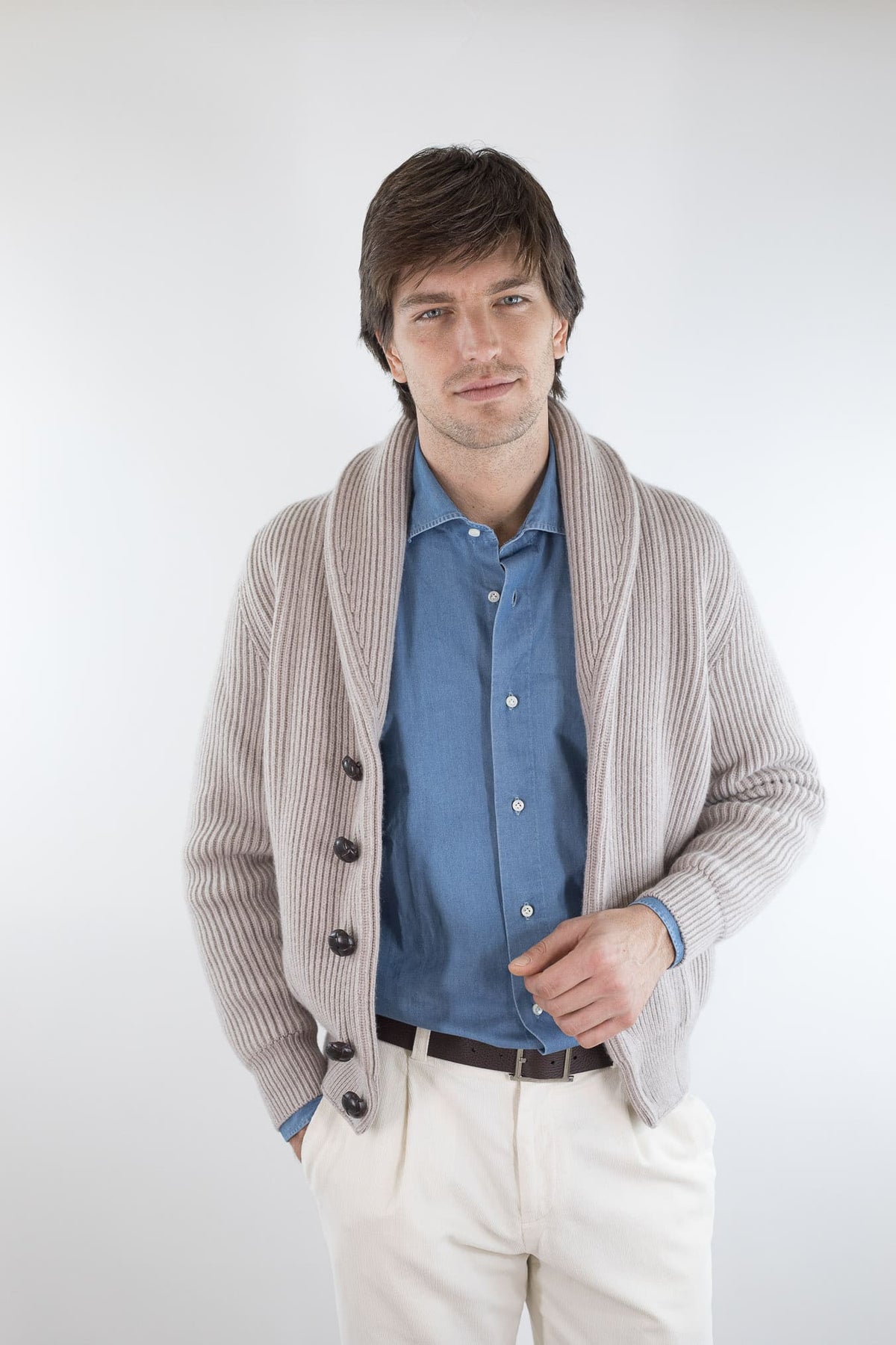 MC GEORGE OF SCOTLAND Cardigan Sciallato Lana Cashmere Beige