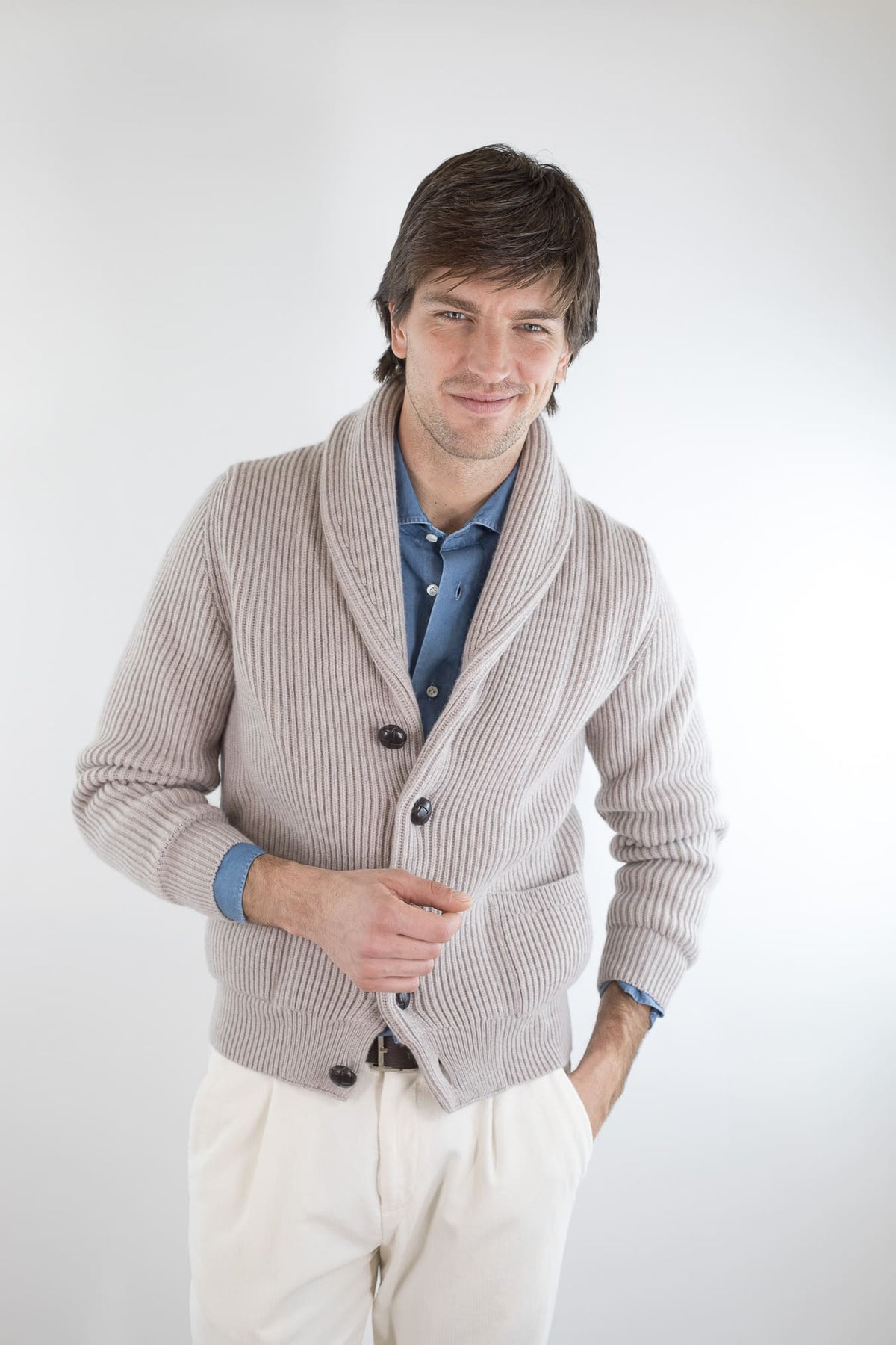 MC GEORGE OF SCOTLAND Cardigan Sciallato Lana Cashmere Beige