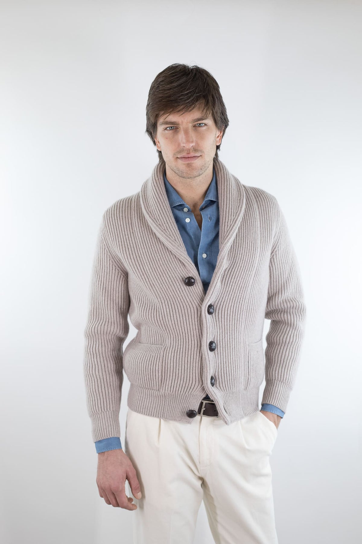 MC GEORGE OF SCOTLAND Cardigan Sciallato Lana Cashmere Beige