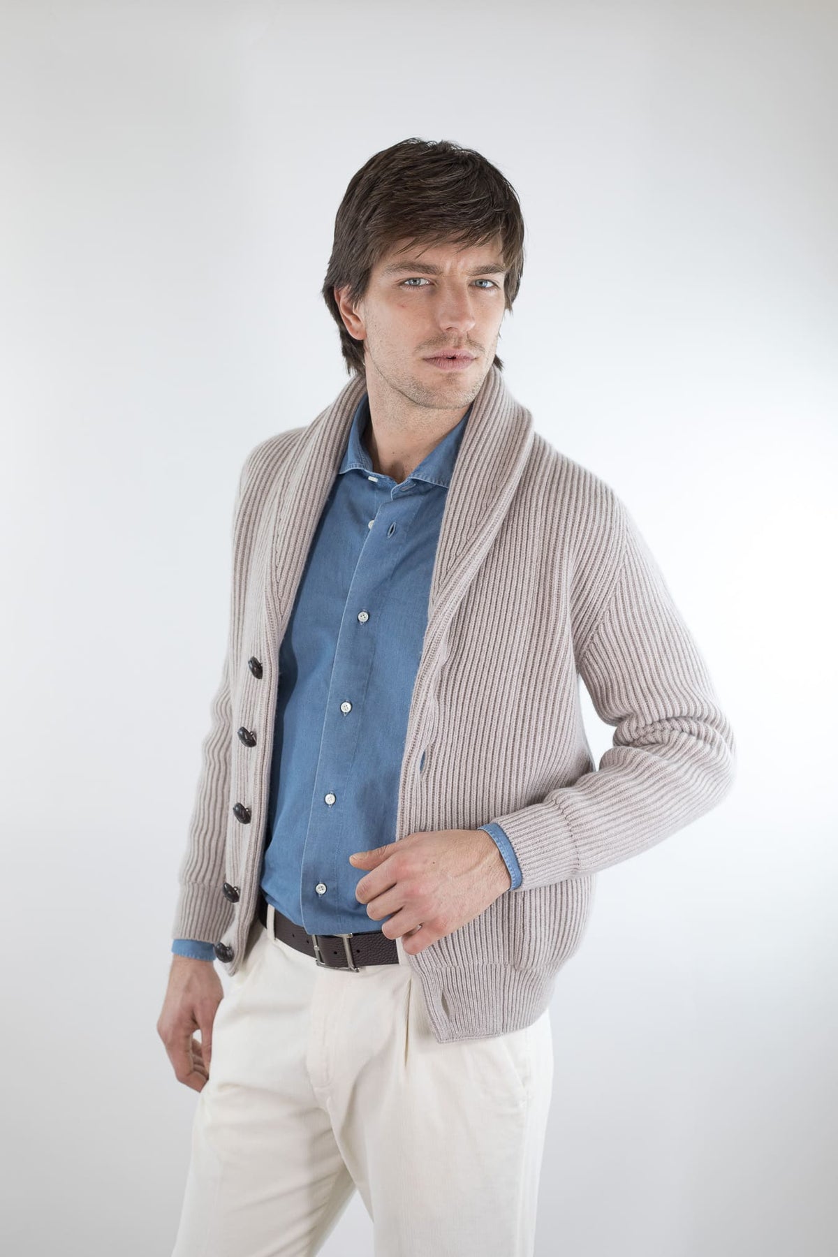MC GEORGE OF SCOTLAND Cardigan Sciallato Lana Cashmere Beige