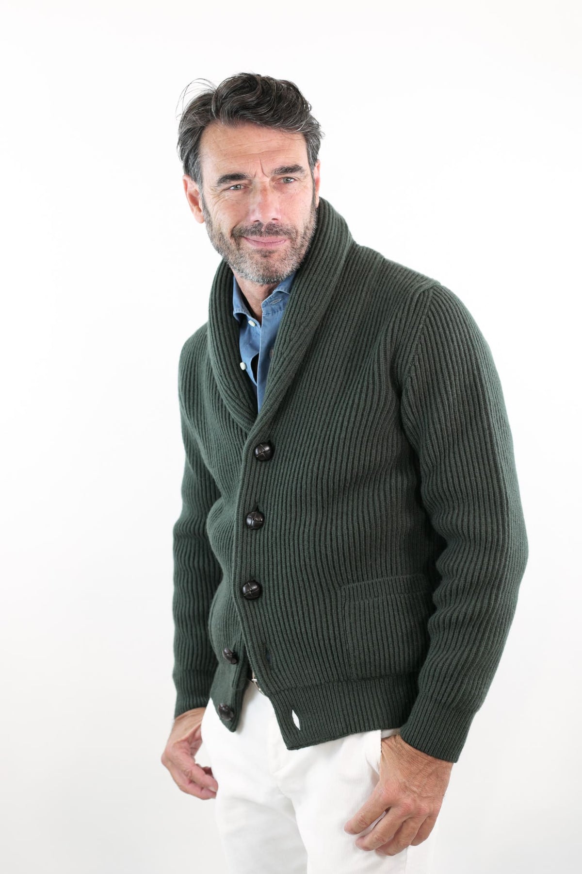 MC GEORGE OF SCOTLAND Cardigan Sciallato Lana Cashmere Verde