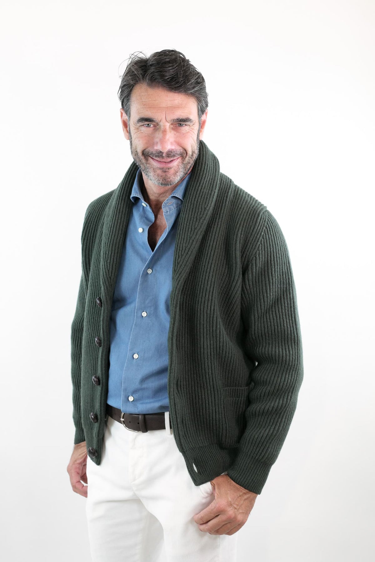 MC GEORGE OF SCOTLAND Cardigan Sciallato Lana Cashmere Verde