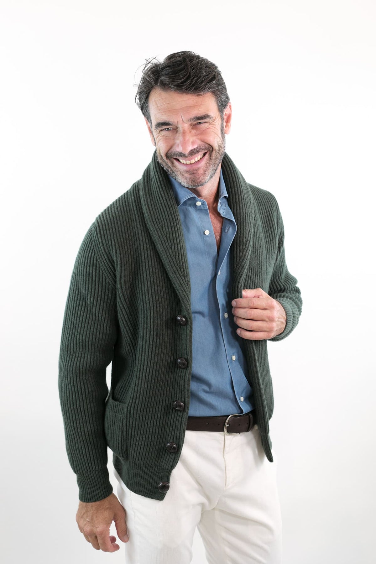 MC GEORGE OF SCOTLAND Cardigan Sciallato Lana Cashmere Verde