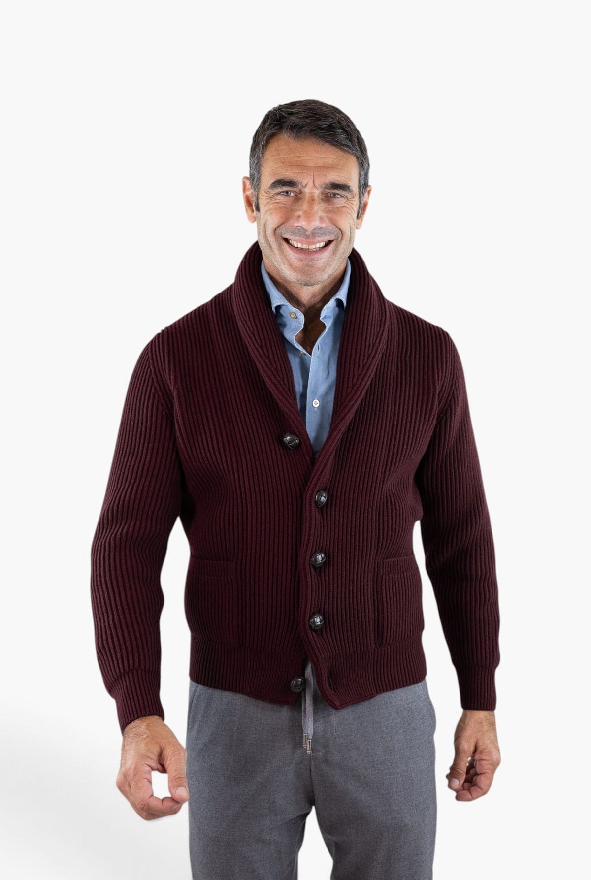 MC GEORGE OF SCOTLAND Cardigan Sciallato Lana Cashmere Burgundy