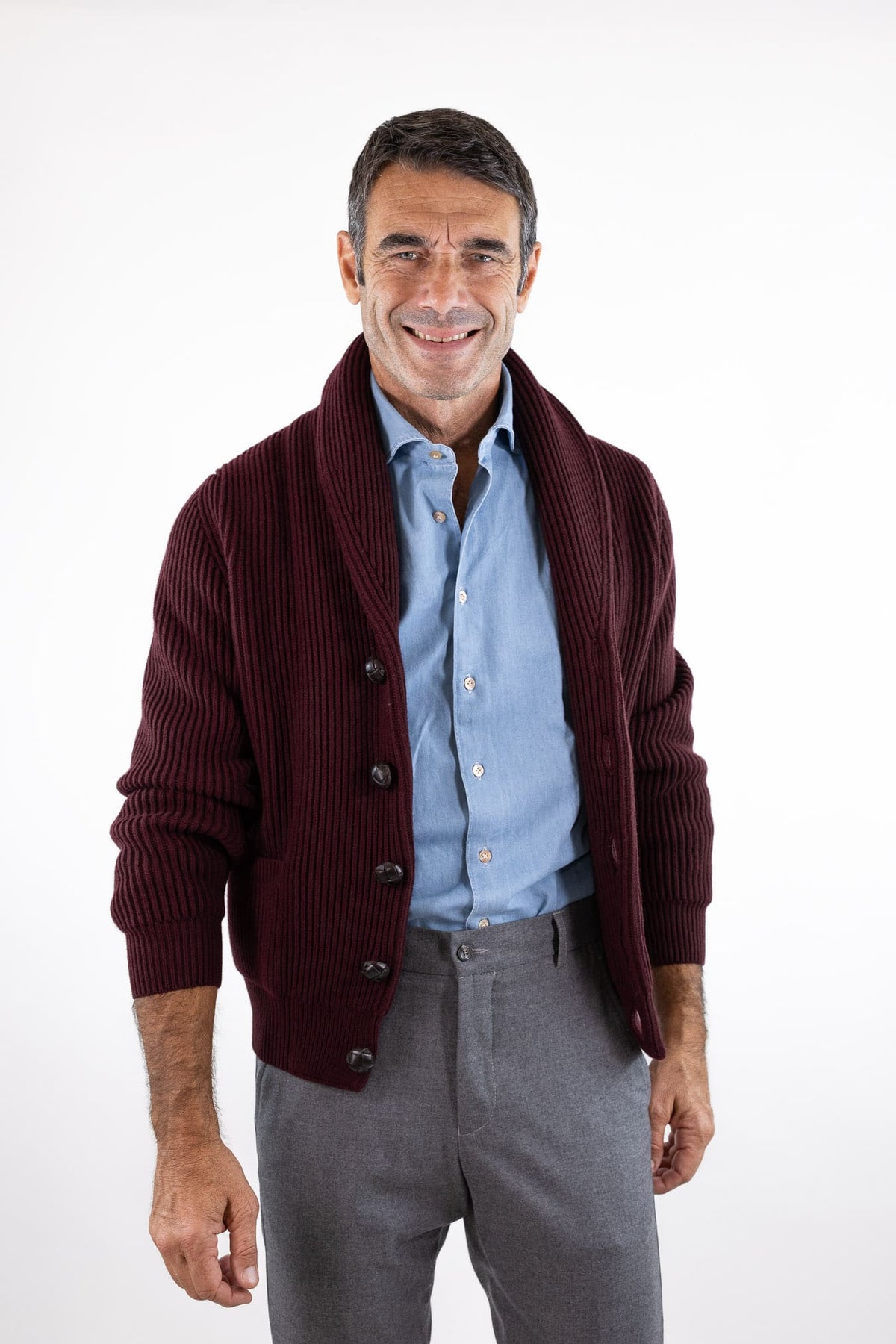 MC GEORGE OF SCOTLAND Cardigan Sciallato Lana Cashmere Burgundy