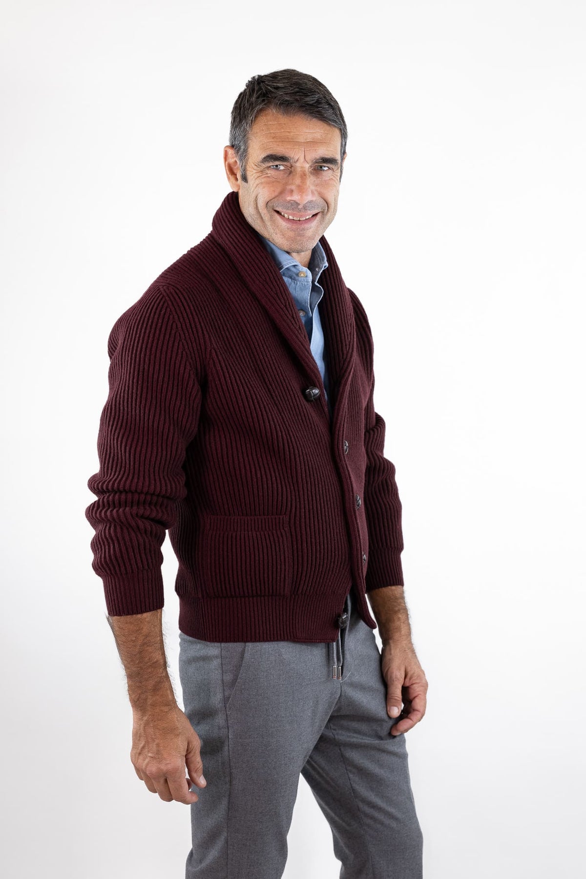 MC GEORGE OF SCOTLAND Cardigan Sciallato Lana Cashmere Burgundy