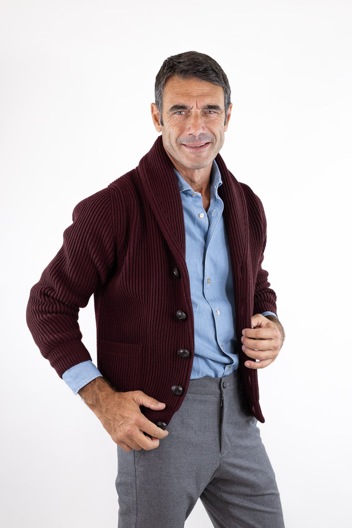 MC GEORGE OF SCOTLAND Cardigan Sciallato Lana Cashmere Burgundy