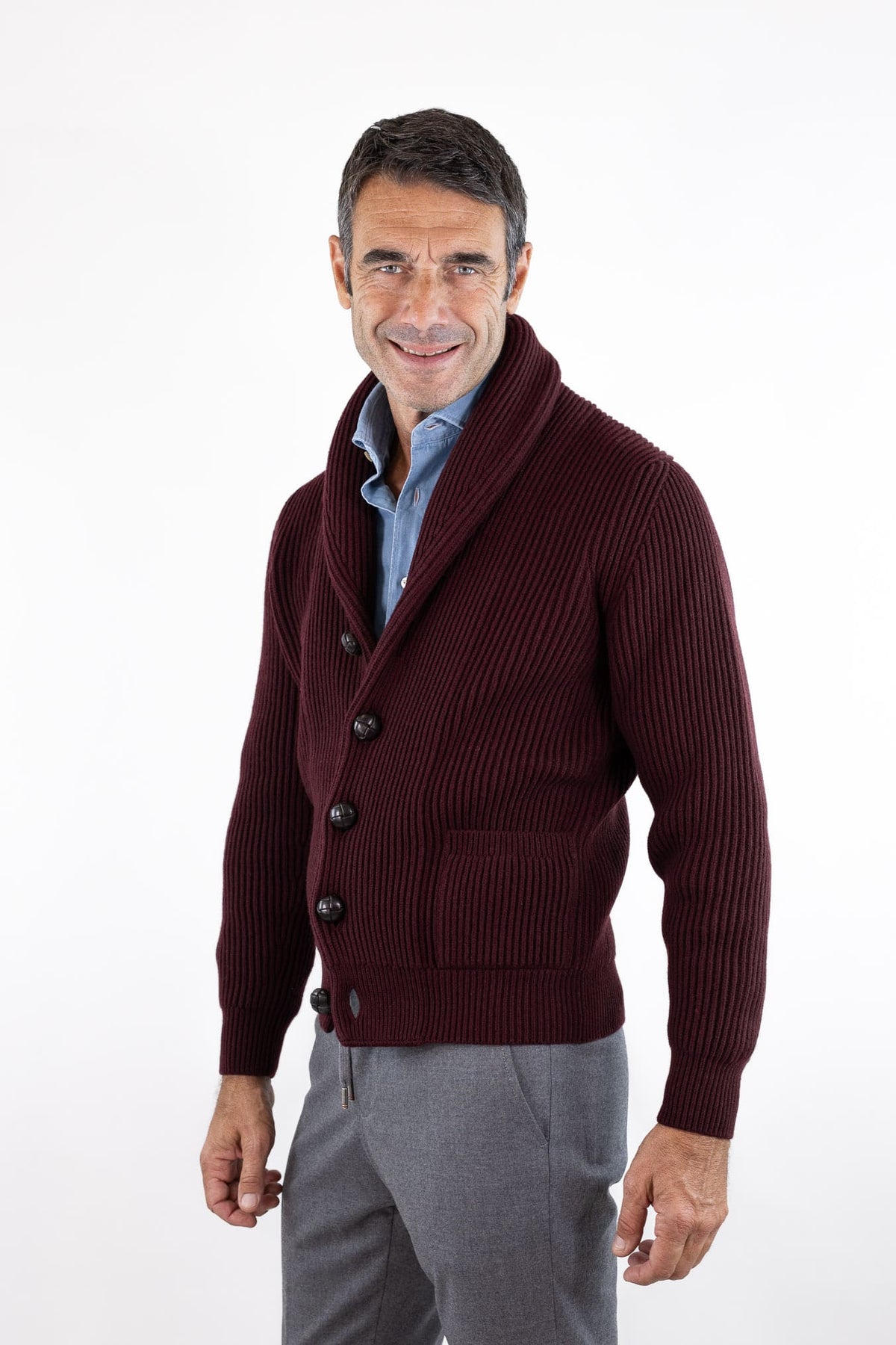 MC GEORGE OF SCOTLAND Cardigan Sciallato Lana Cashmere Burgundy