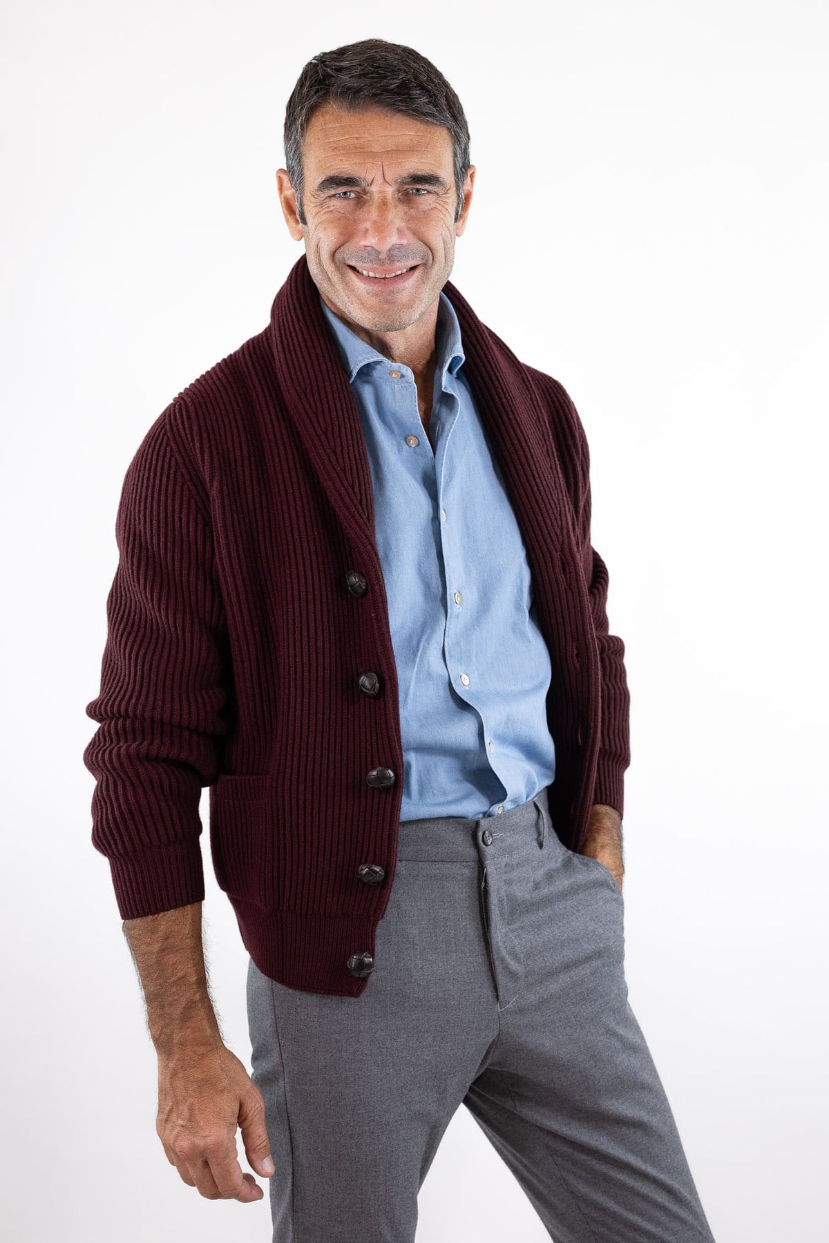 MC GEORGE OF SCOTLAND Cardigan Sciallato Lana Cashmere Burgundy