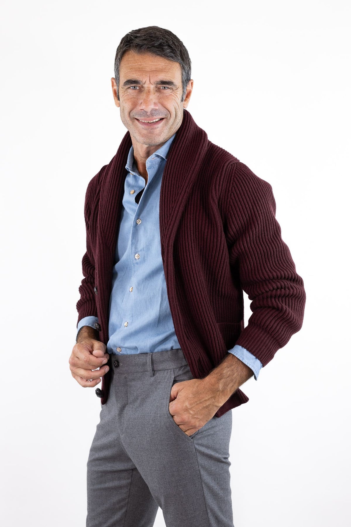MC GEORGE OF SCOTLAND Cardigan Sciallato Lana Cashmere Burgundy