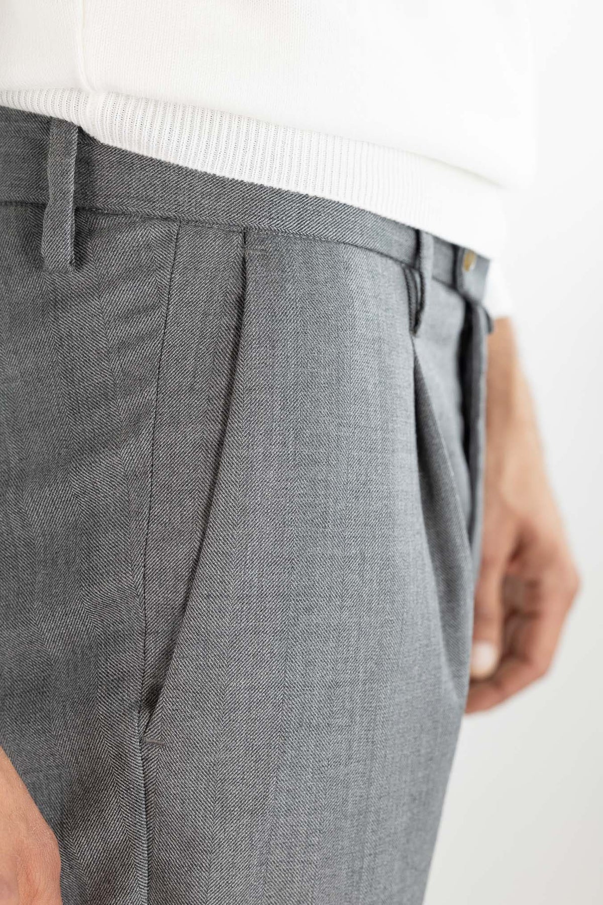 MYTHS Pantaloni Spigati Lana Cashmere Seta Grigio