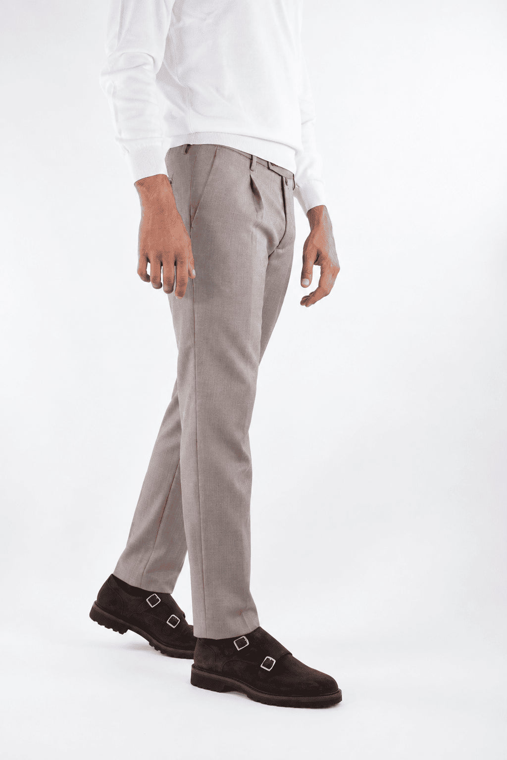 MYTHS Pantaloni Spigati Lana Cashmere Seta Beige