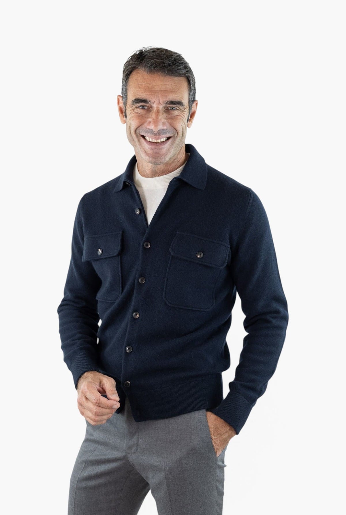 OTTAVIANI Overshirt Cashmere Interlock Blu Scuro