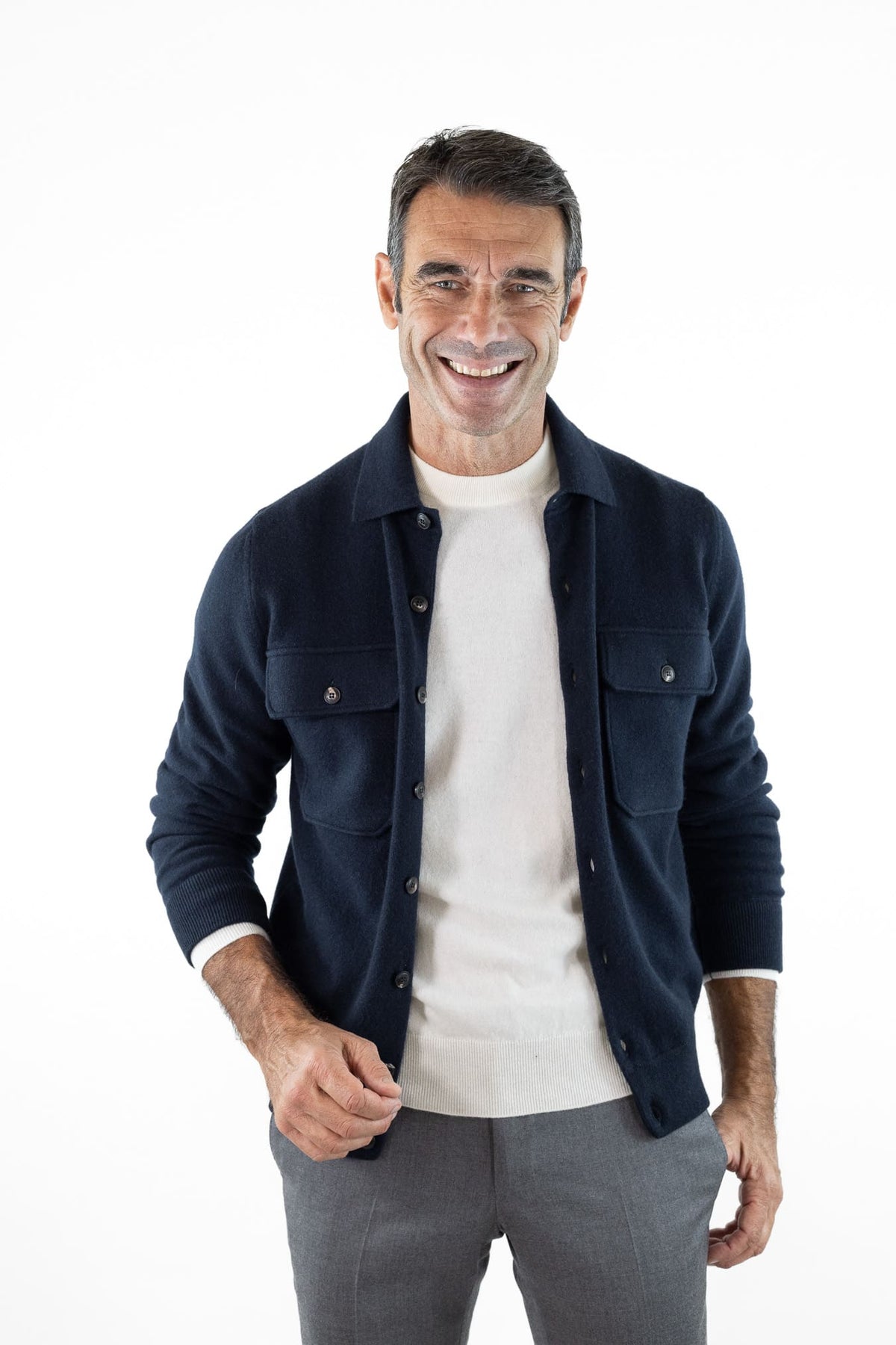 OTTAVIANI Overshirt Cashmere Interlock Blu Scuro