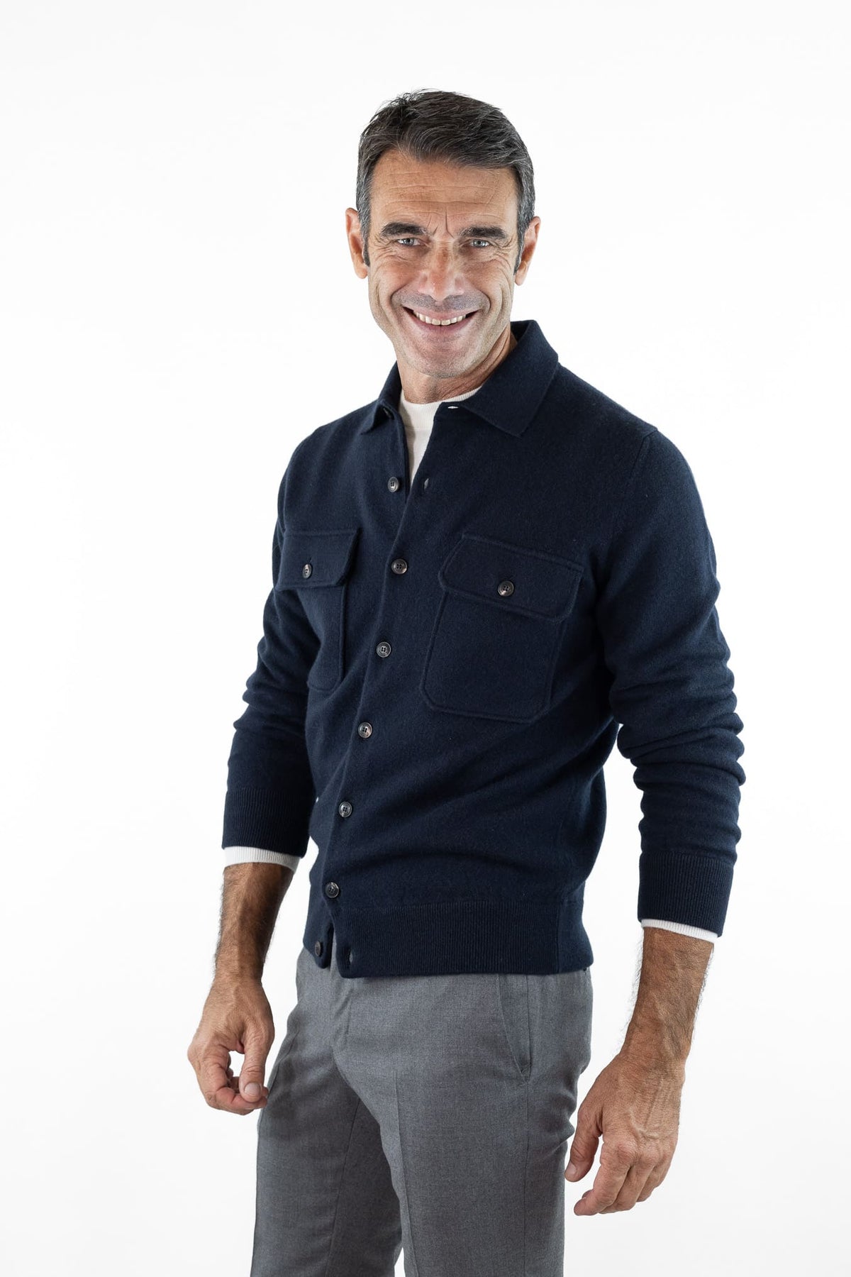 OTTAVIANI Overshirt Cashmere Interlock Blu Scuro