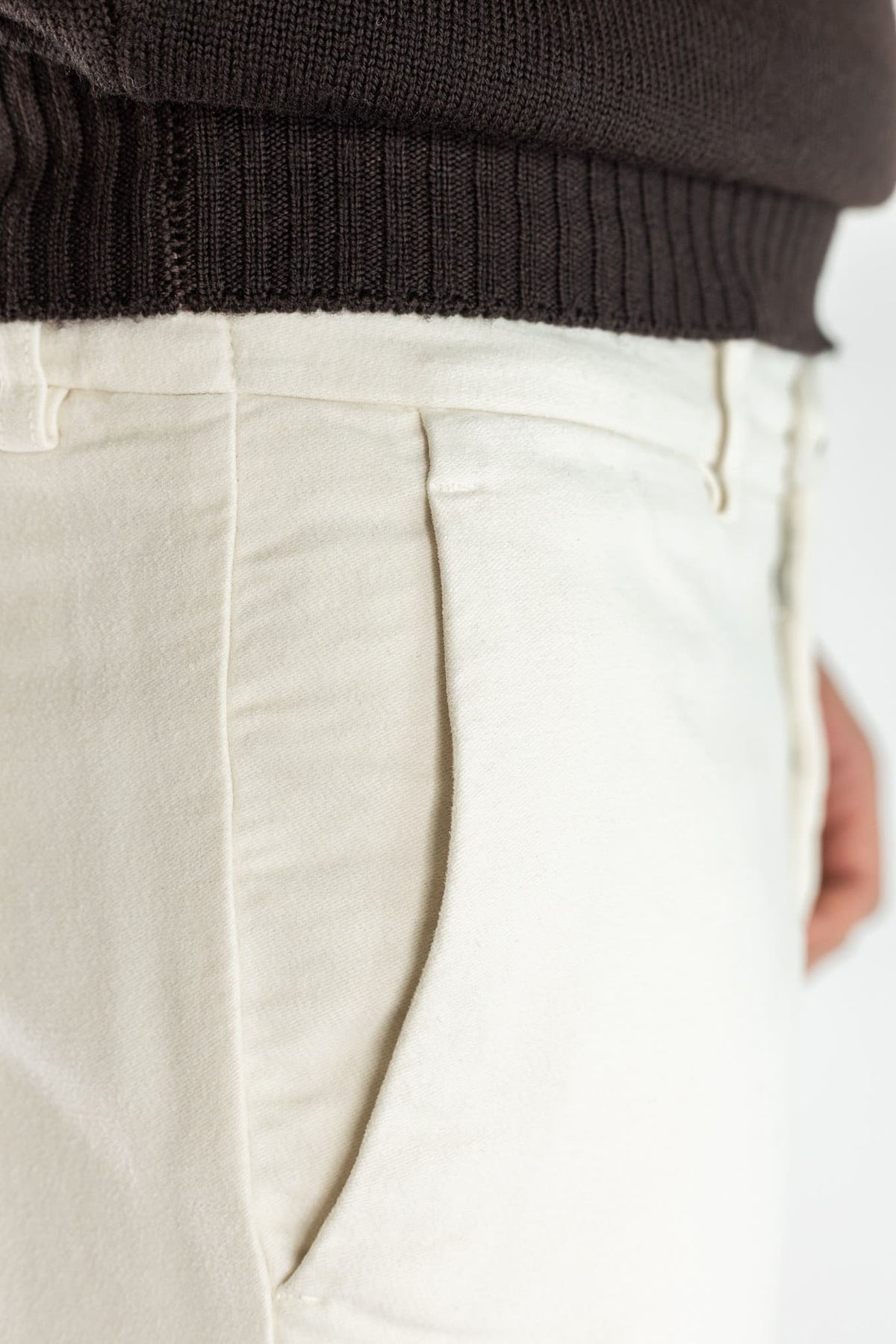 PESCAROLO Pantaloni Fustagno "Evo" Cotone Seta Panna
