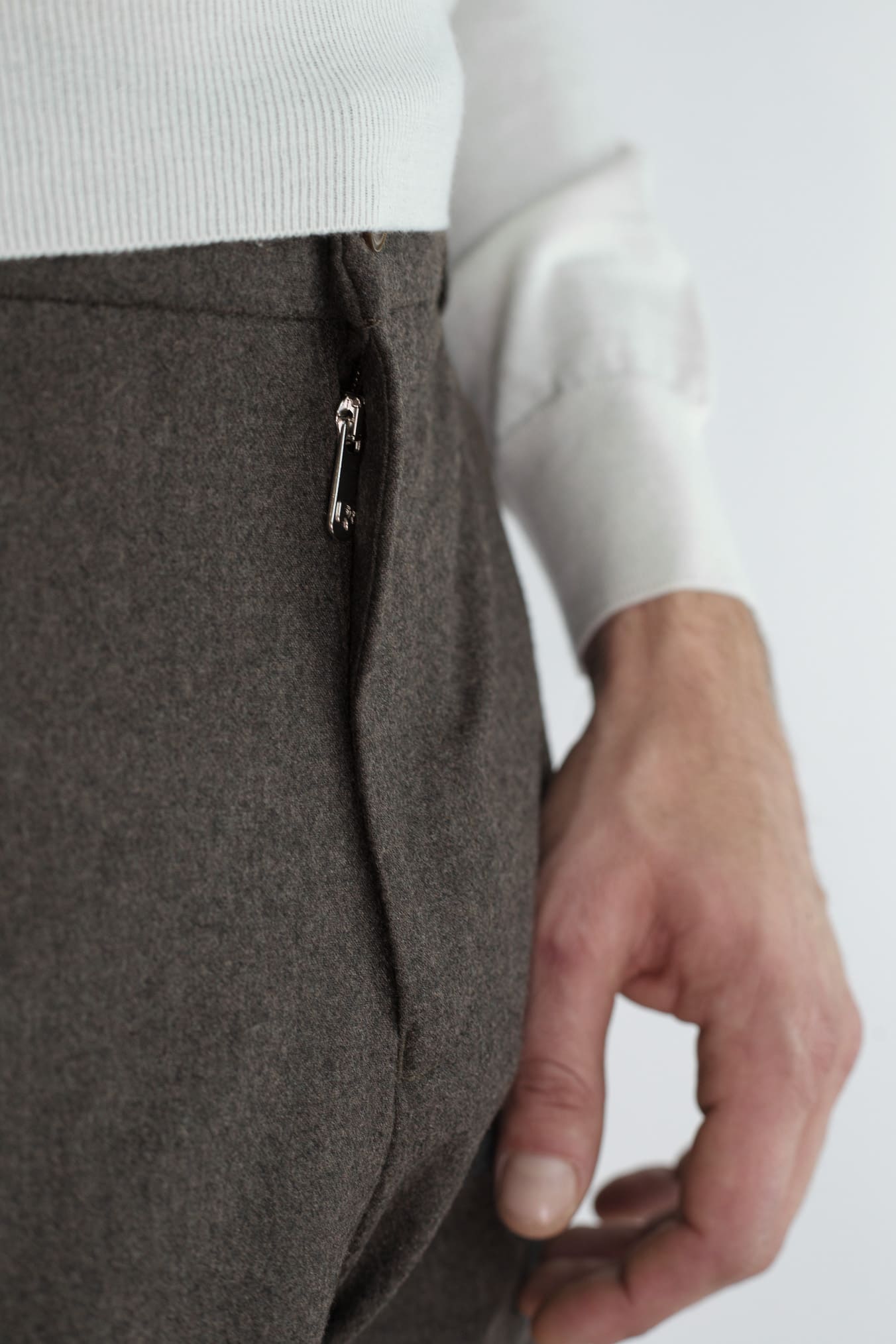 PESCAROLO Pantaloni Cashmere "Manu" Coulisse Removibile Moro
