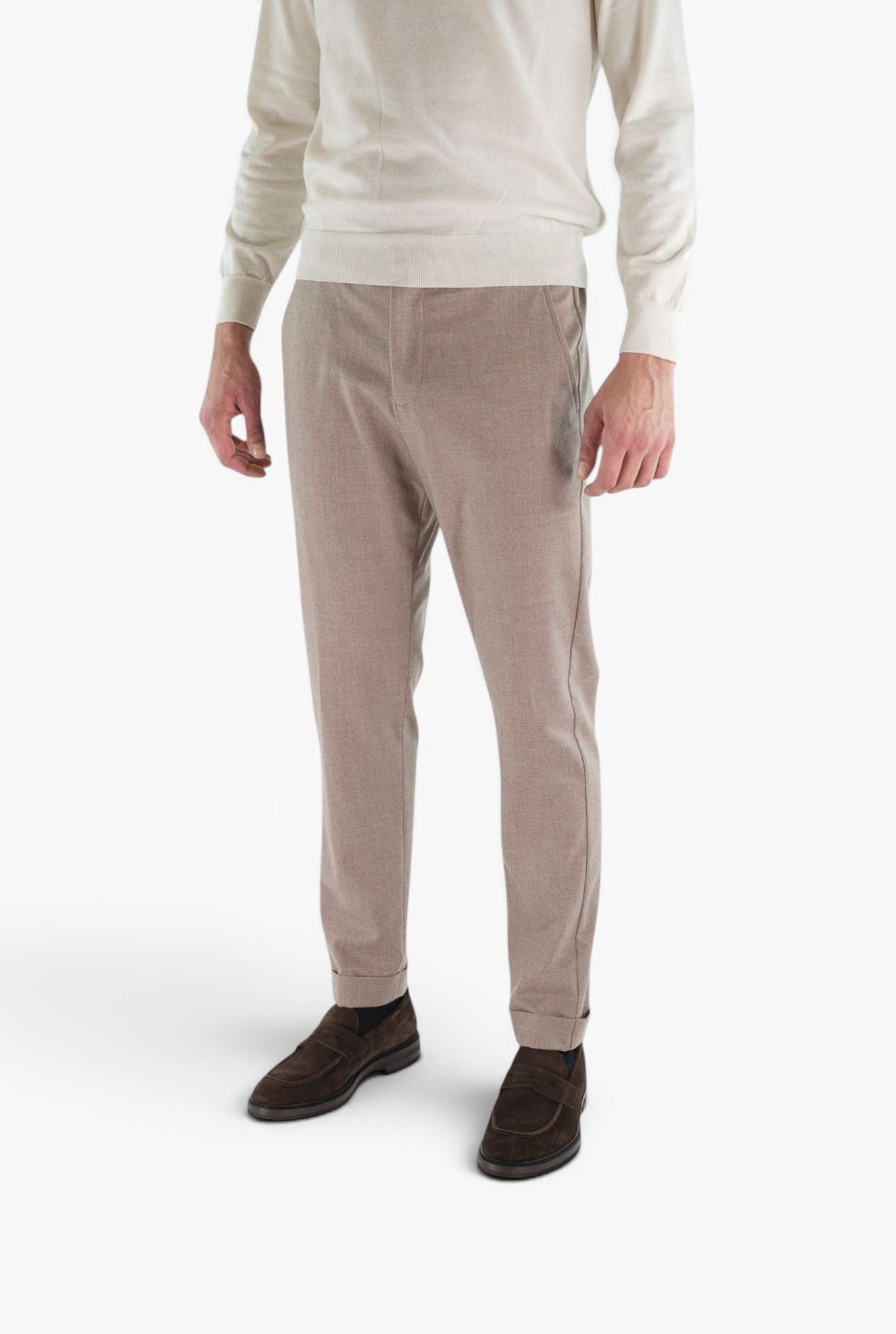 PESCAROLO Pantaloni Cashmere "Manu" Coulisse Removibile Beige Chiaro