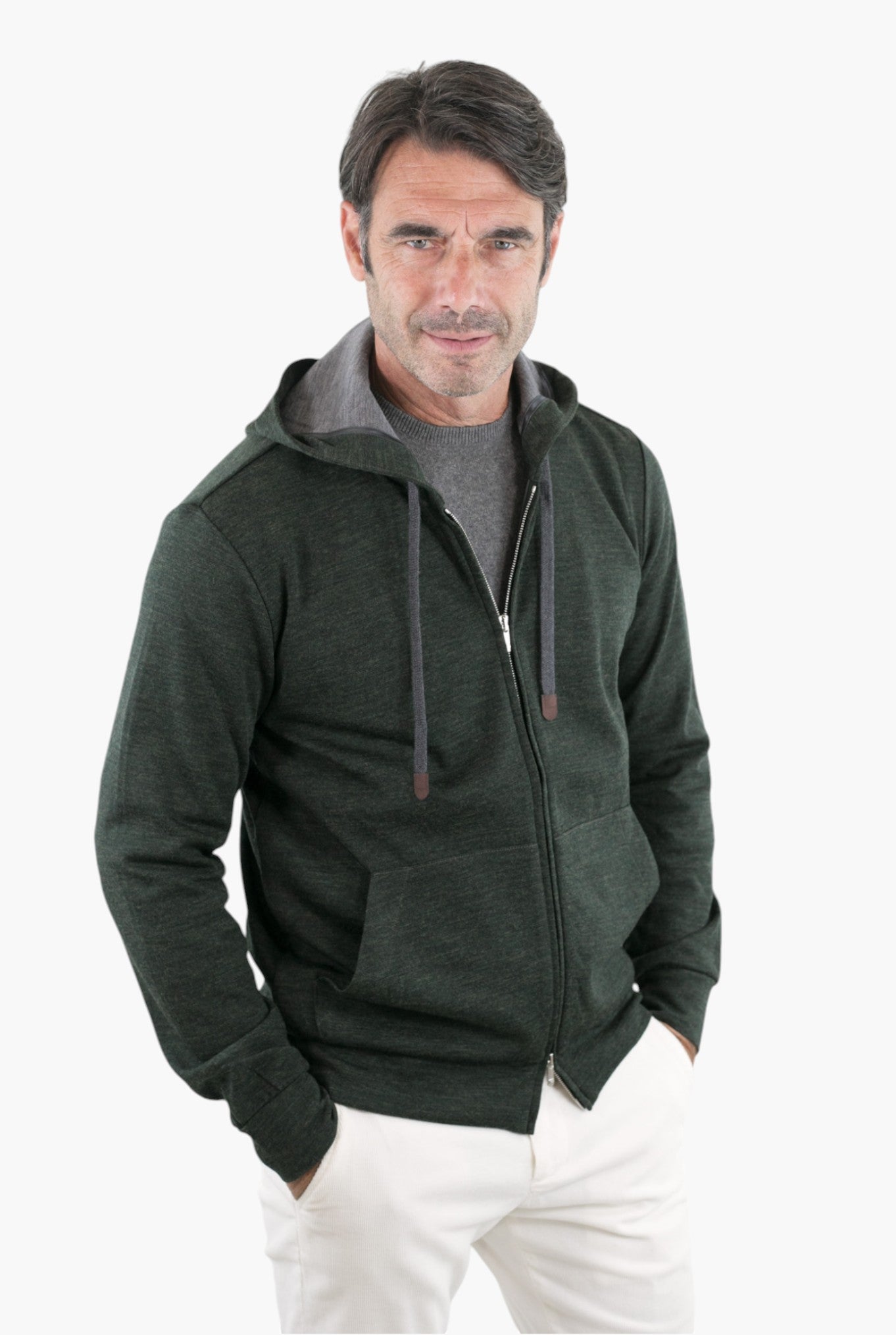 PESCAROLO Felpa Cappuccio "Mike" Jersey Lana Verde