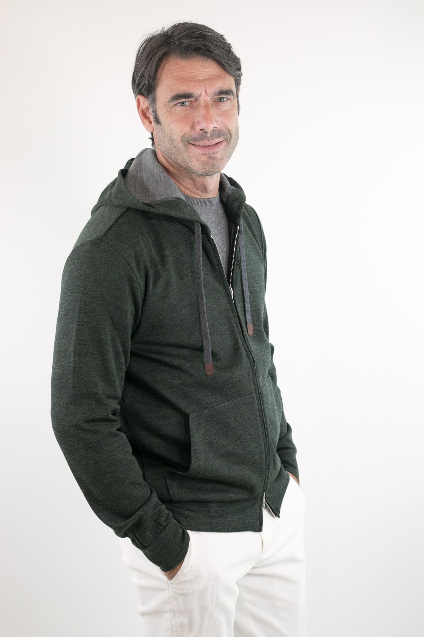 PESCAROLO Felpa Cappuccio "Mike" Jersey Lana Verde