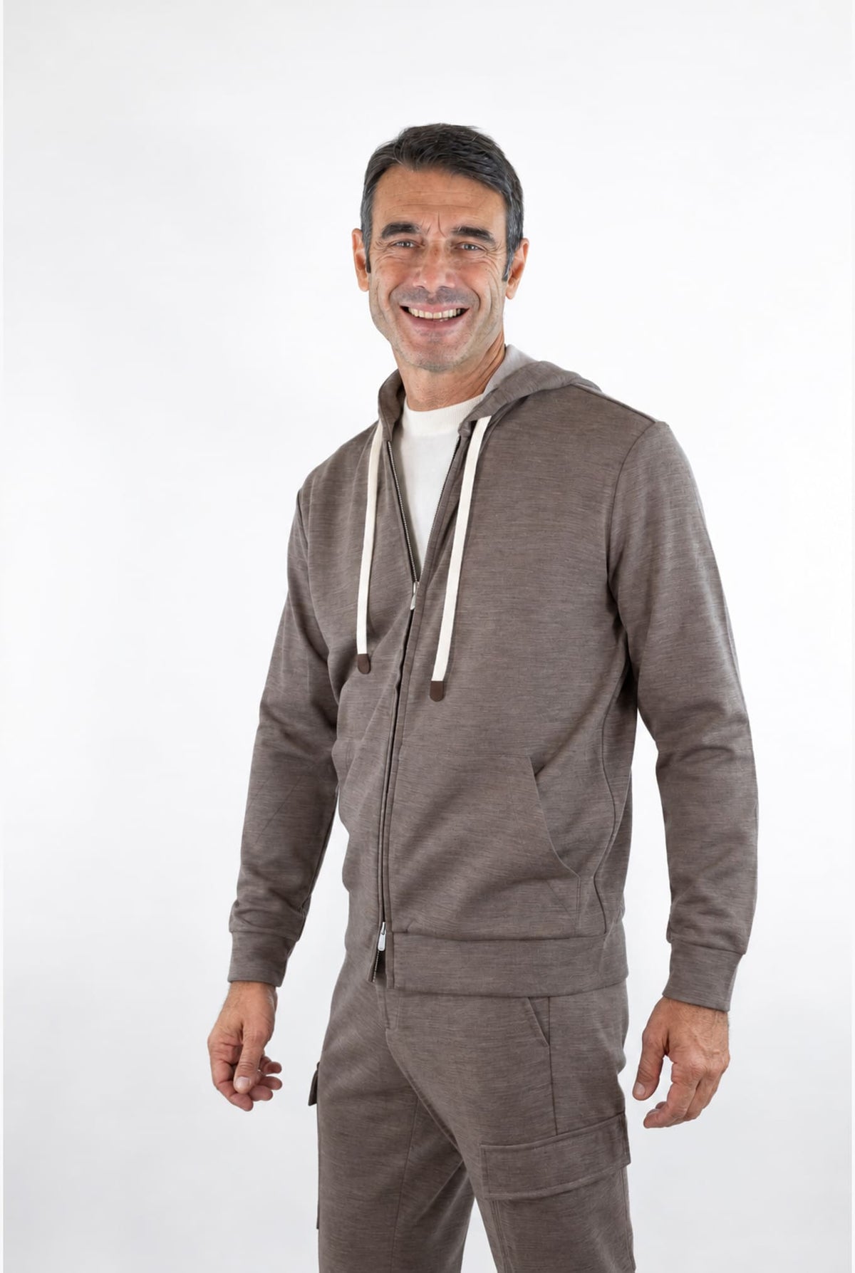 PESCAROLO Felpa Cappuccio "Mike" Jersey Lana Tortora