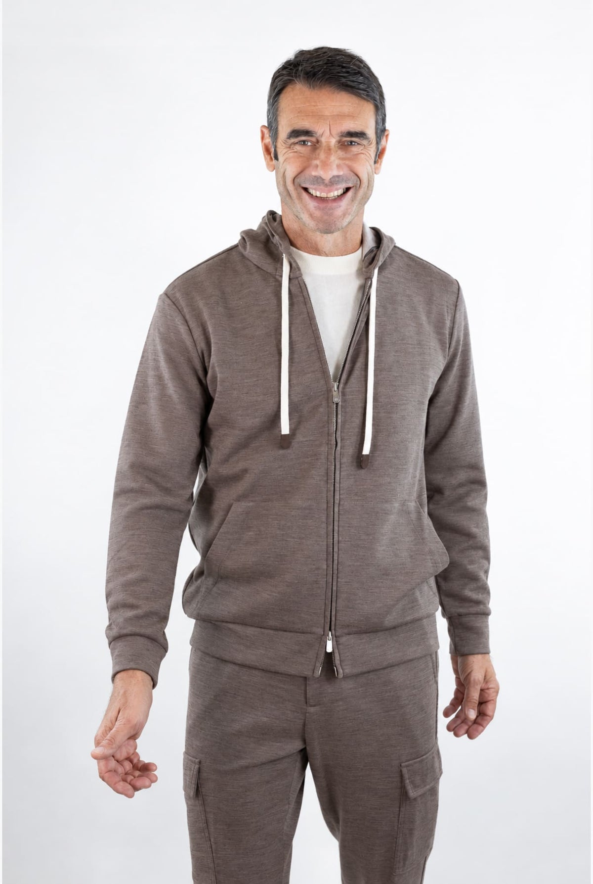PESCAROLO Felpa Cappuccio "Mike" Jersey Lana Tortora