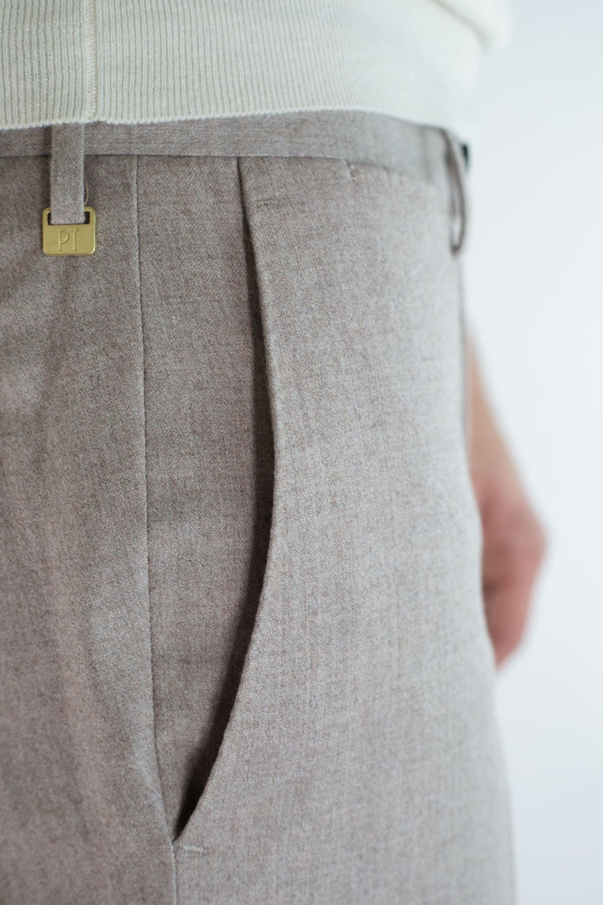 PT Pantaloni Lana Seta Beige Chiaro