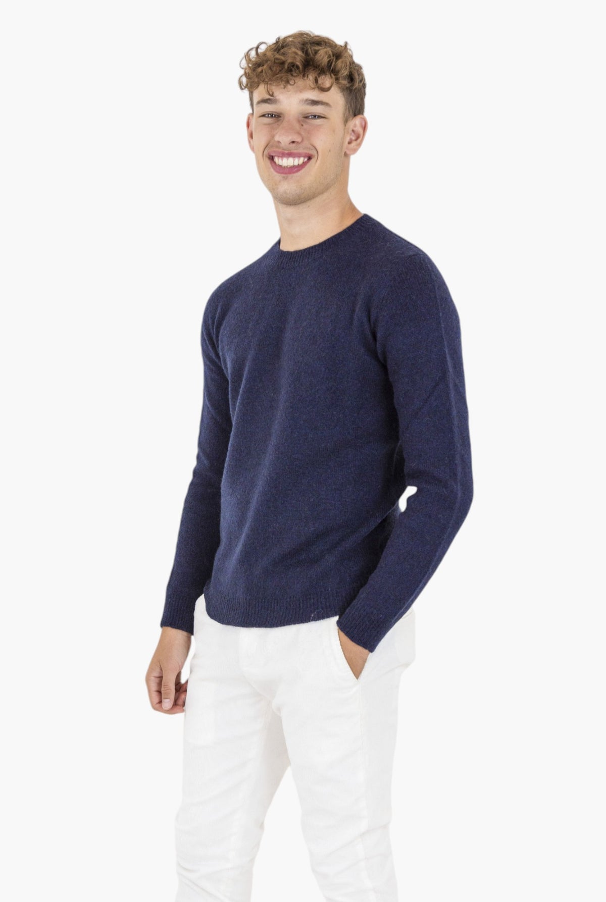 ROBERTO COLLINA Girocollo Merino Baby Camel Blu Navy