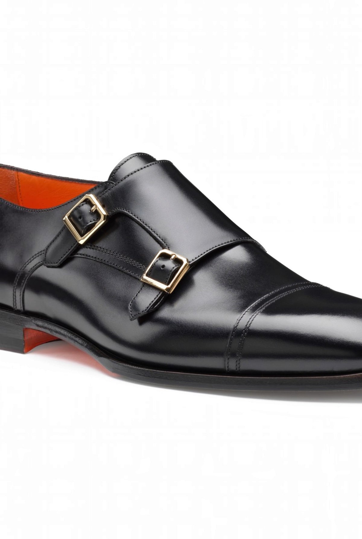 SANTONI Scarpe Doppia Fibbia Pelle Nera