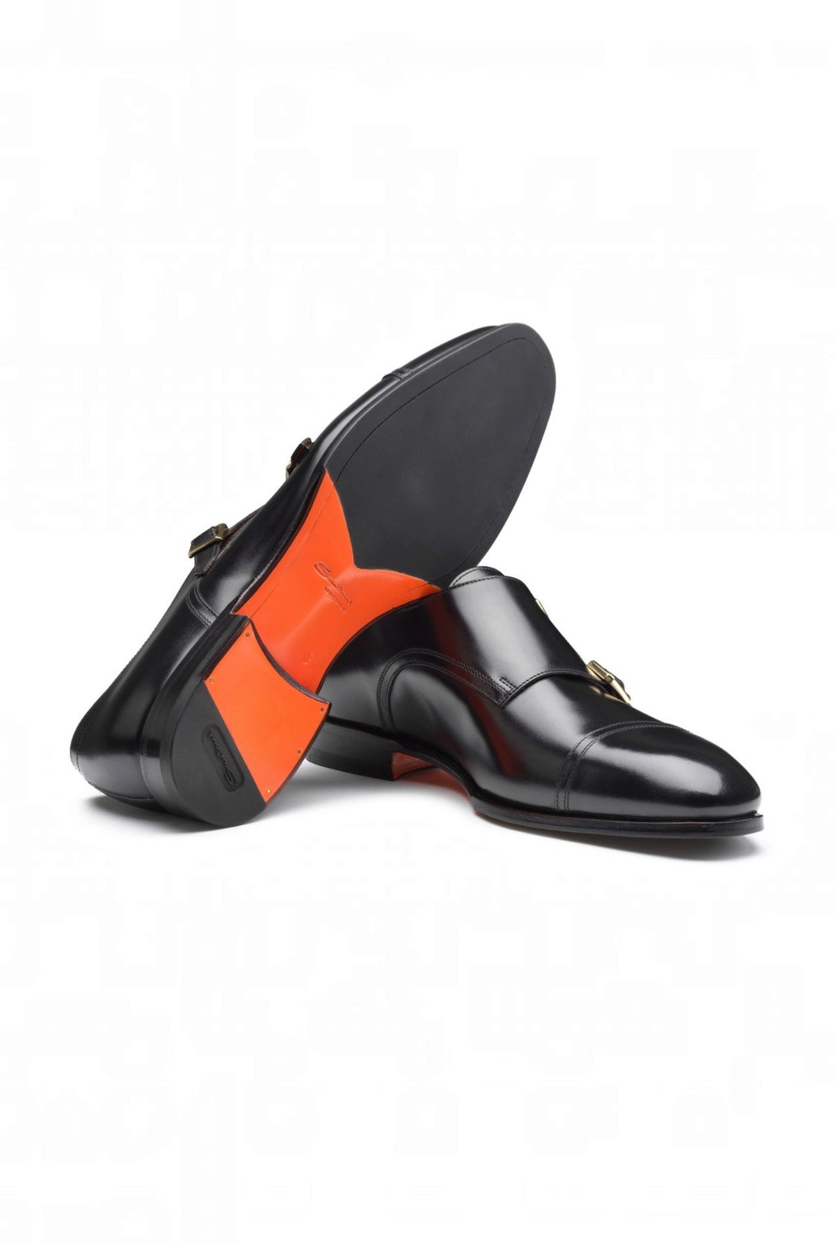 SANTONI Scarpe Doppia Fibbia Pelle Nera