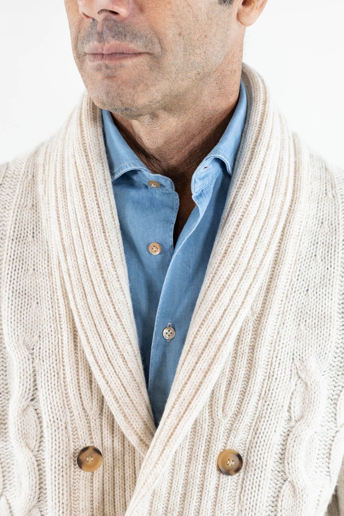 SETTEFILI CASHMERE Cardigan Doppiopetto a Trecce Lana Cashmere Panna