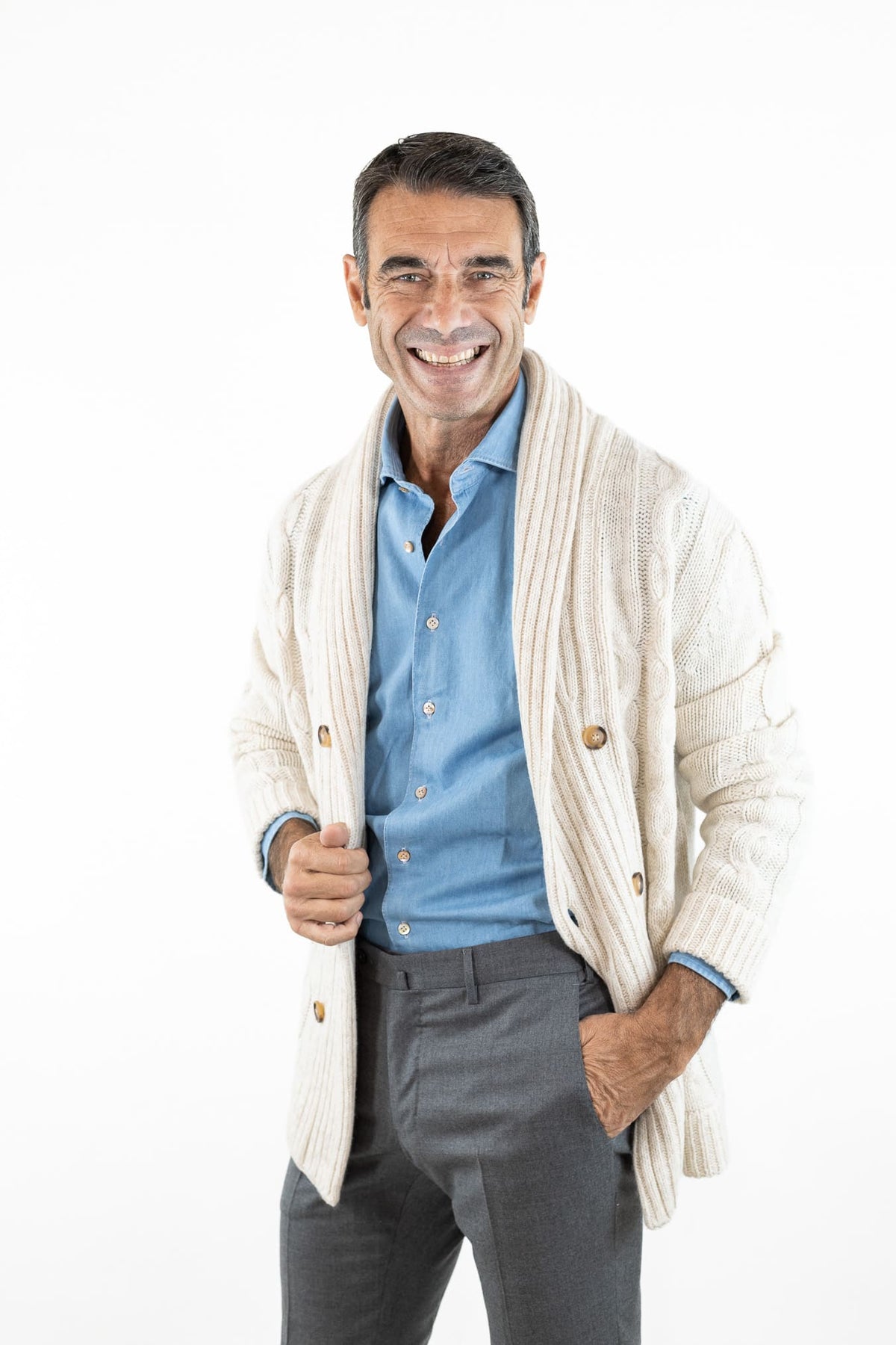 SETTEFILI CASHMERE Cardigan Doppiopetto a Trecce Lana Cashmere Panna