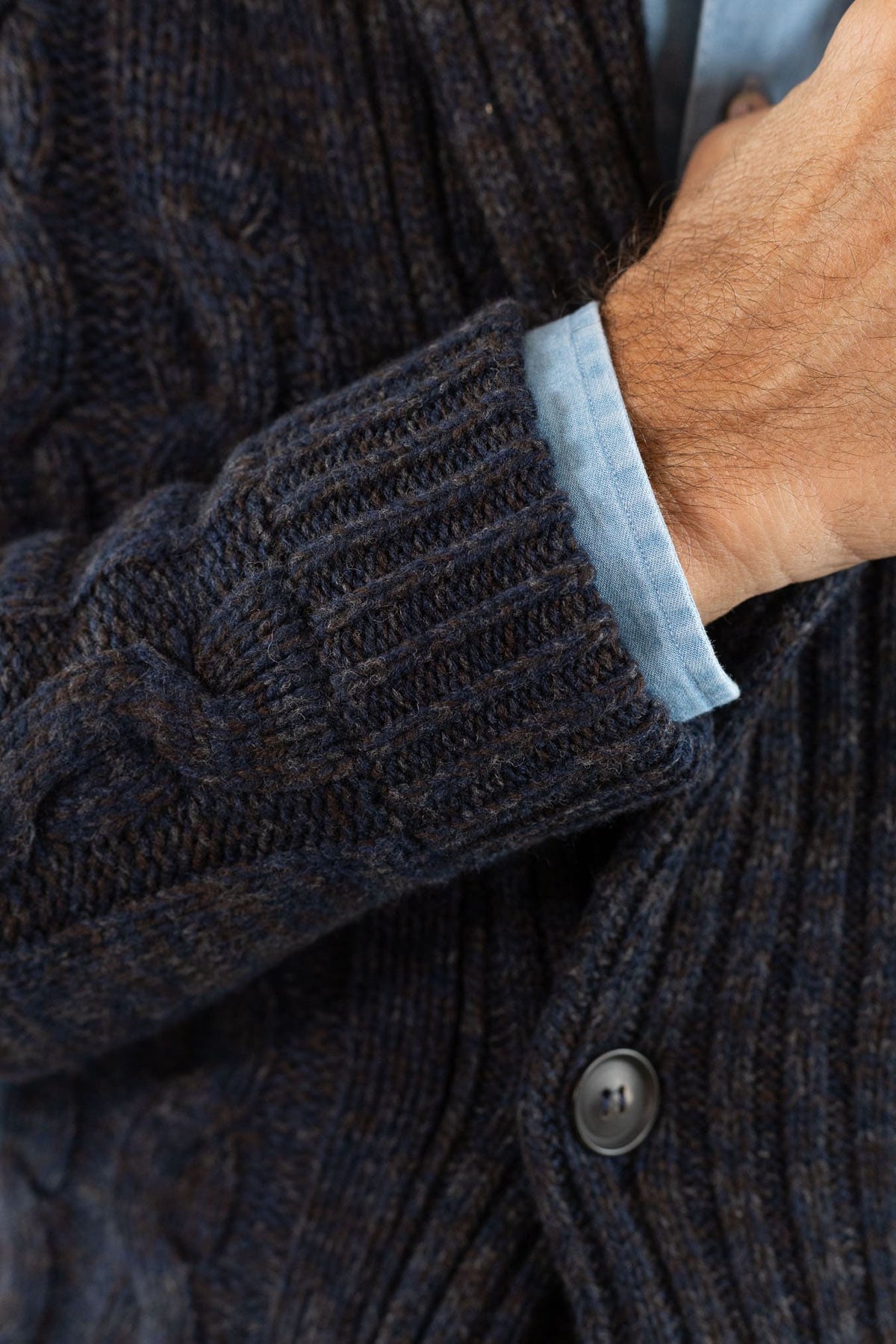 SETTEFILI CASHMERE Cardigan Doppiopetto a Trecce Lana Cashmere Mélange Blu Moro