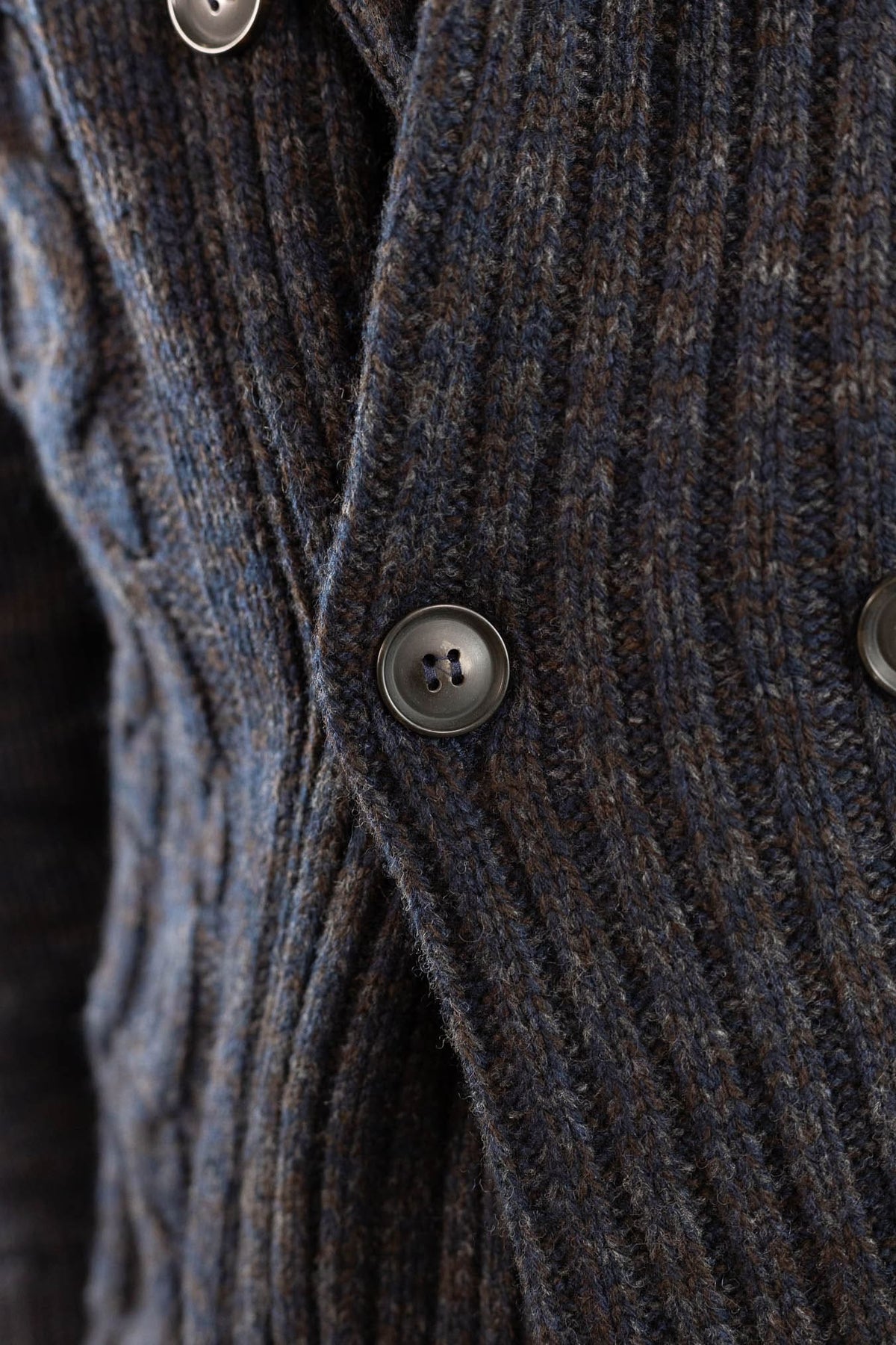 SETTEFILI CASHMERE Cardigan Doppiopetto a Trecce Lana Cashmere Mélange Blu Moro