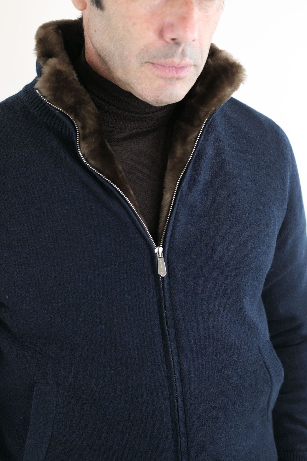 SVEVO PARMA Bomber Maglia Cashmere Castorino Blu