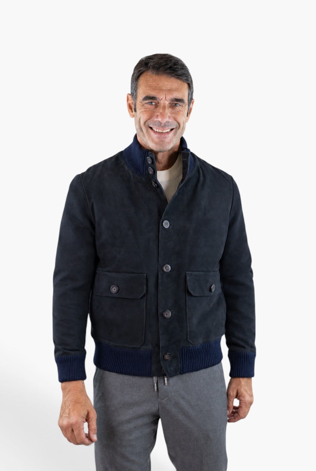 VOLFAGLI Bomber Suede Blu Scuro Foderato