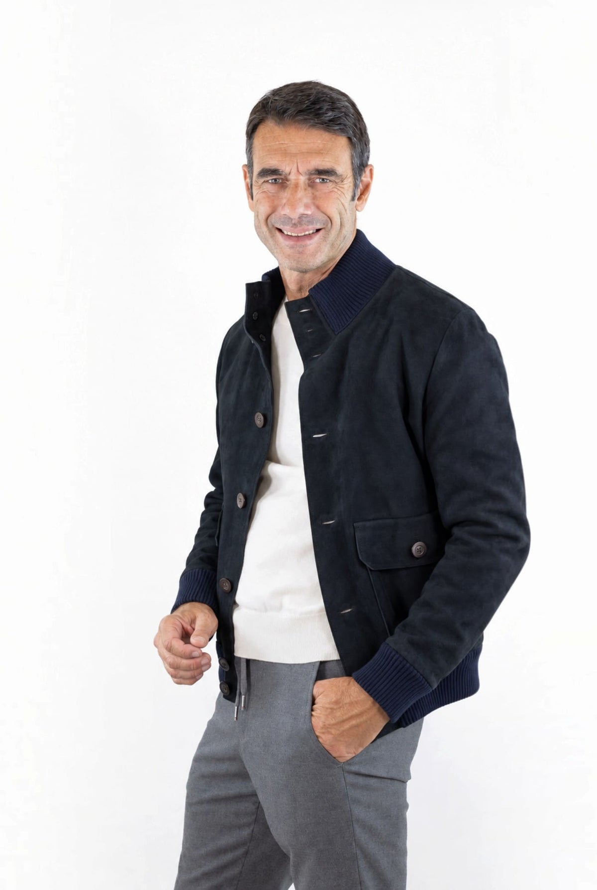 VOLFAGLI Bomber Suede Blu Scuro Foderato