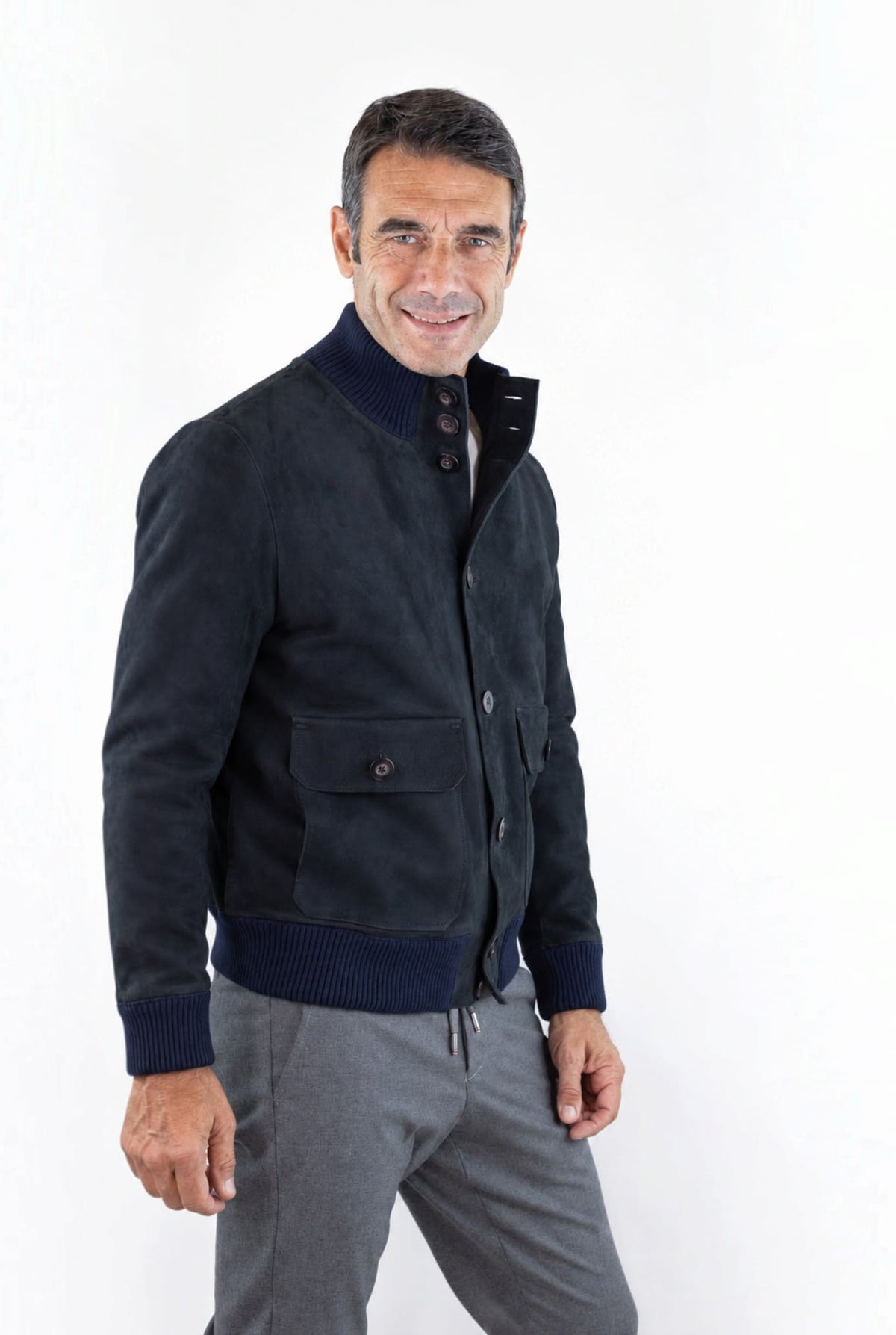 VOLFAGLI Bomber Suede Blu Scuro Foderato