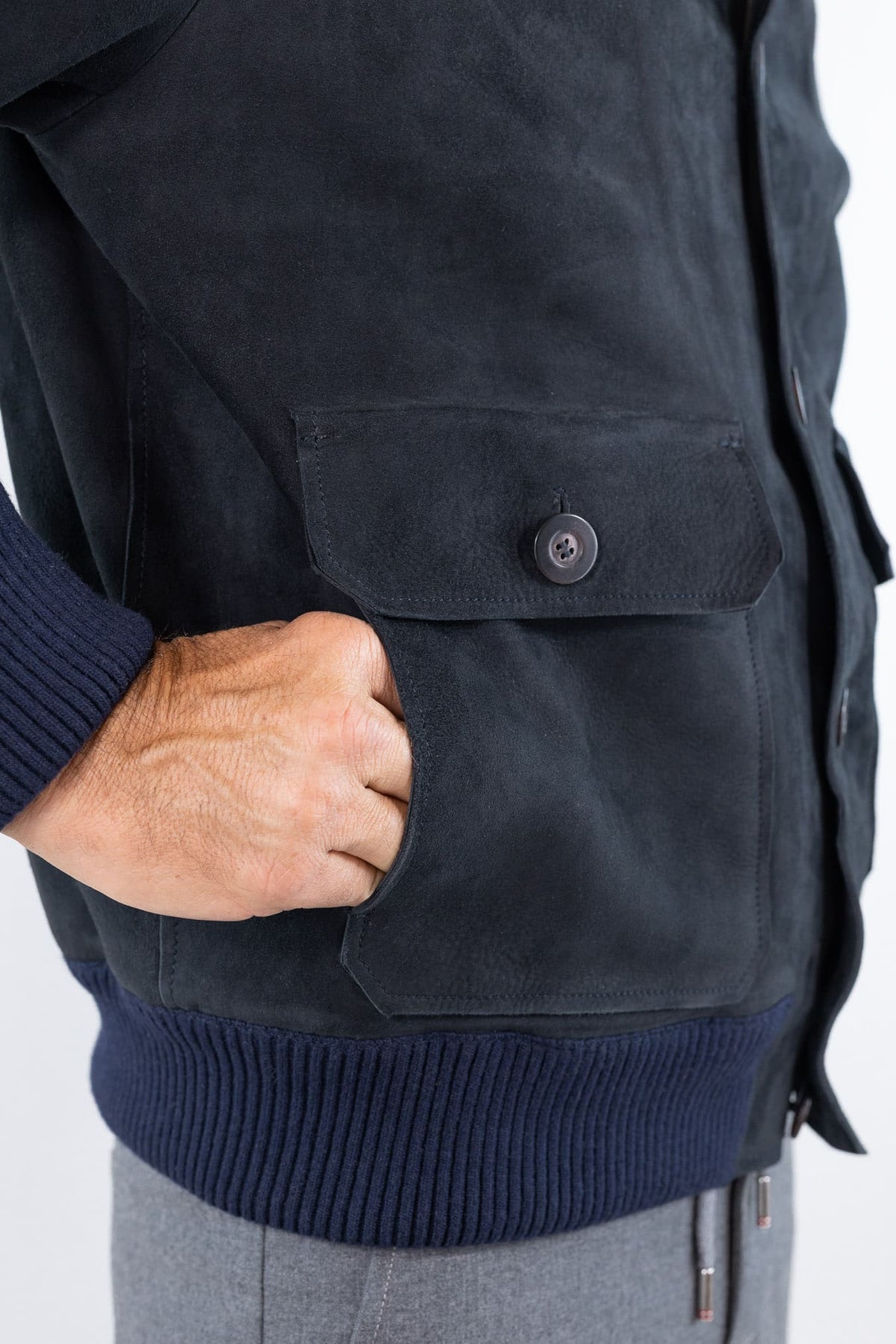 VOLFAGLI Bomber Suede Blu Scuro Foderato
