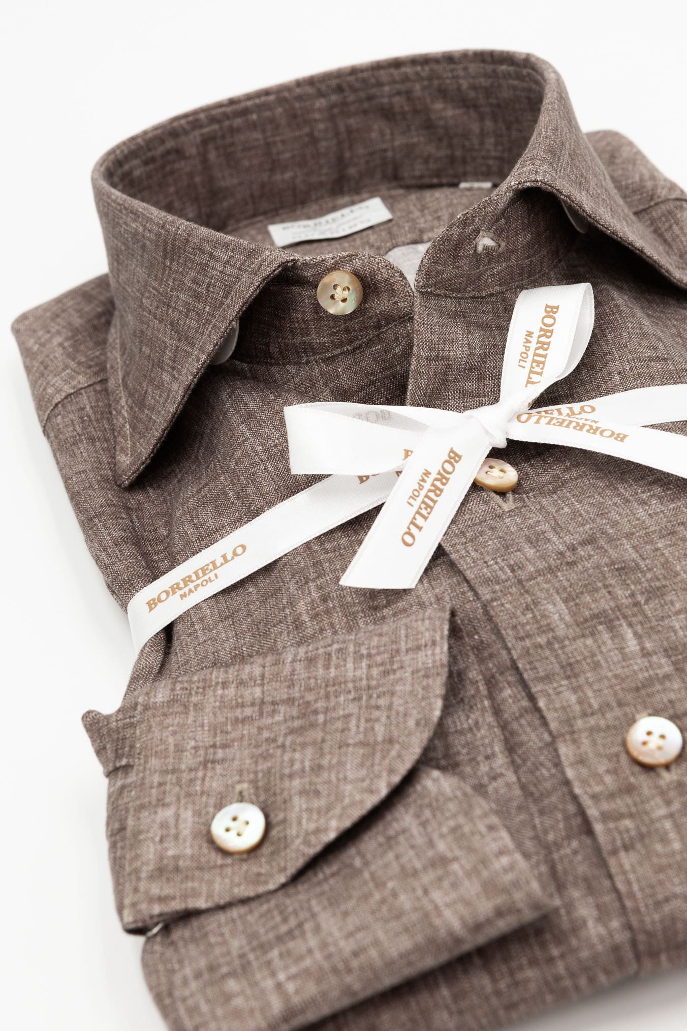 BORRIELLO Camicia "Marechiaro" Lino Marrone Mélange