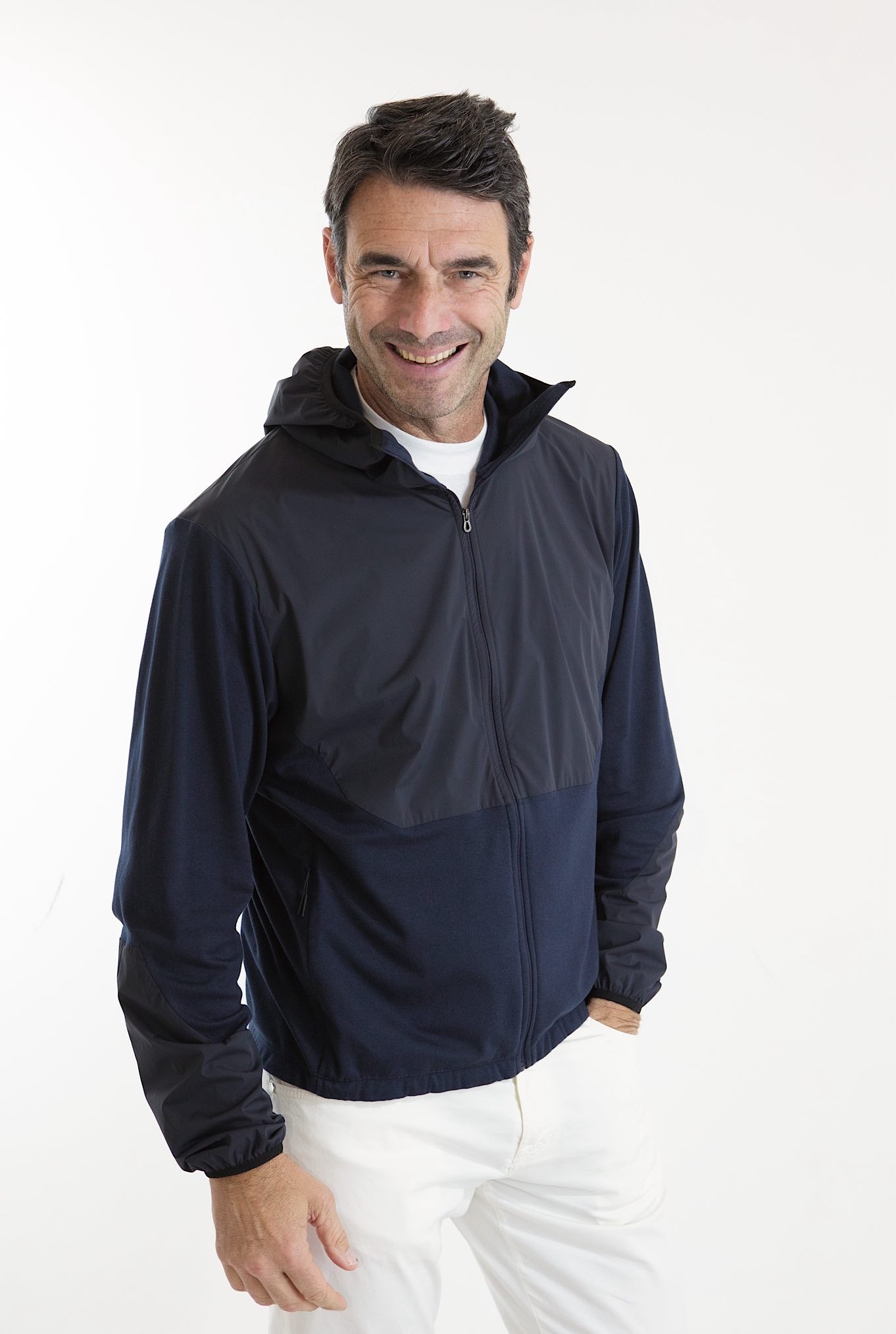 SEASE Navy Blue Jersey Hooded Sweatshirt