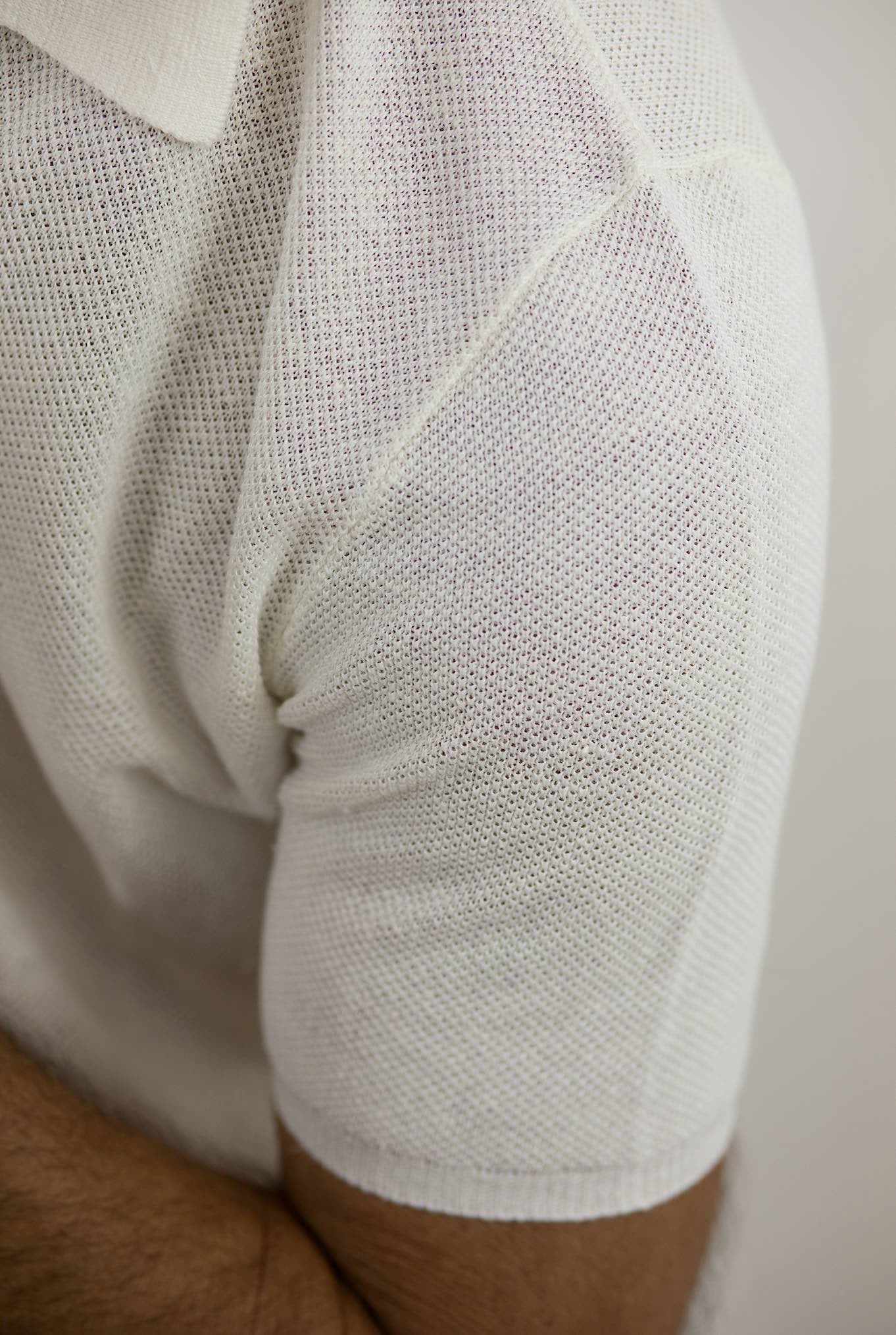 ROBERTO COLLINA White Honeycomb Linen Short Sleeve Polo Shirt