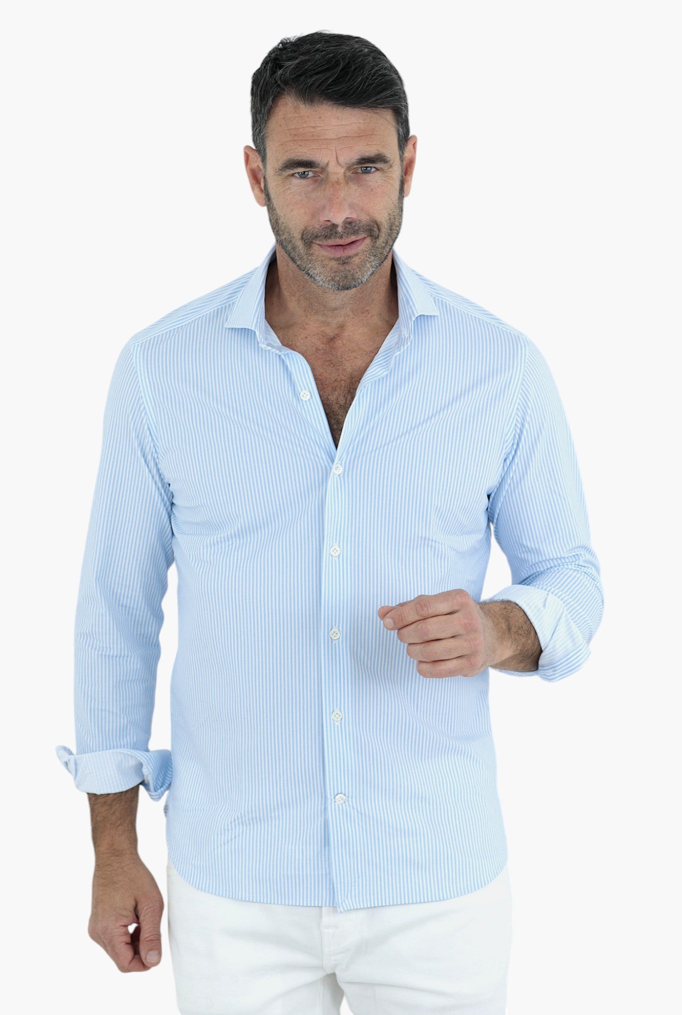 FFF Active High Tech Stretch Light Blue Striped Shirt