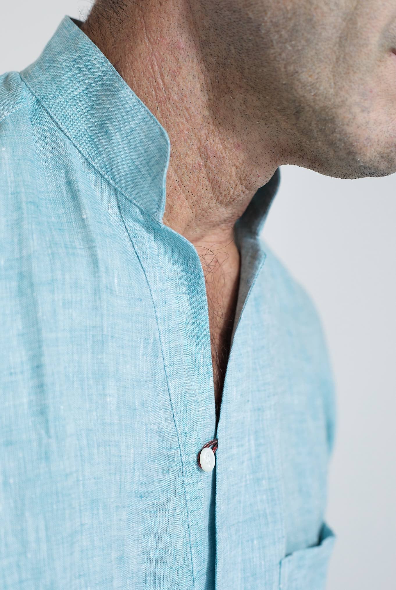 SEASE ML Fish Tail Linen Poweder Blue Shirt